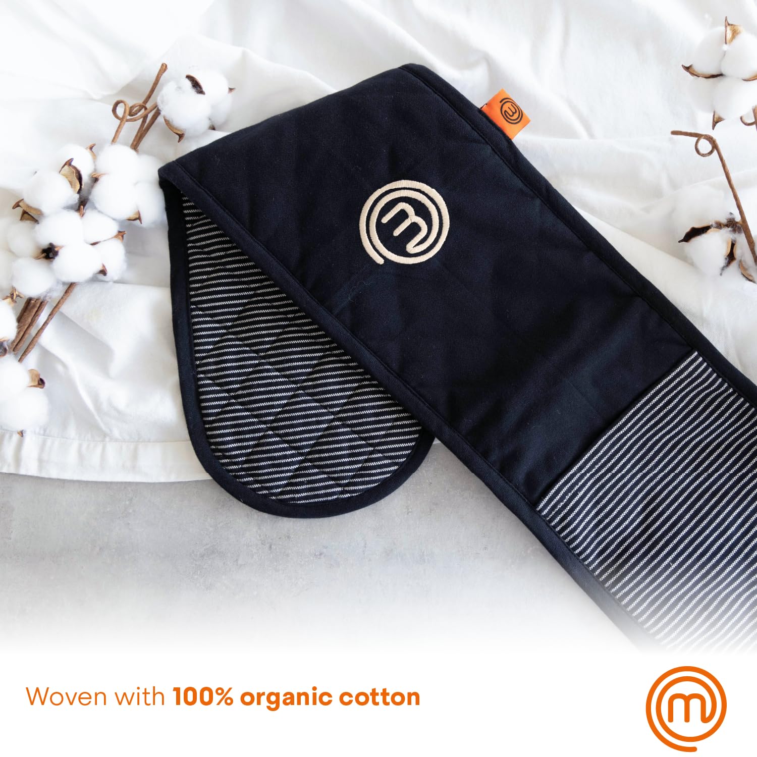 MasterChef Oven Mitts - Heat Resistant Cotton Double Gloves | Elite Black | Machine Washable 4
