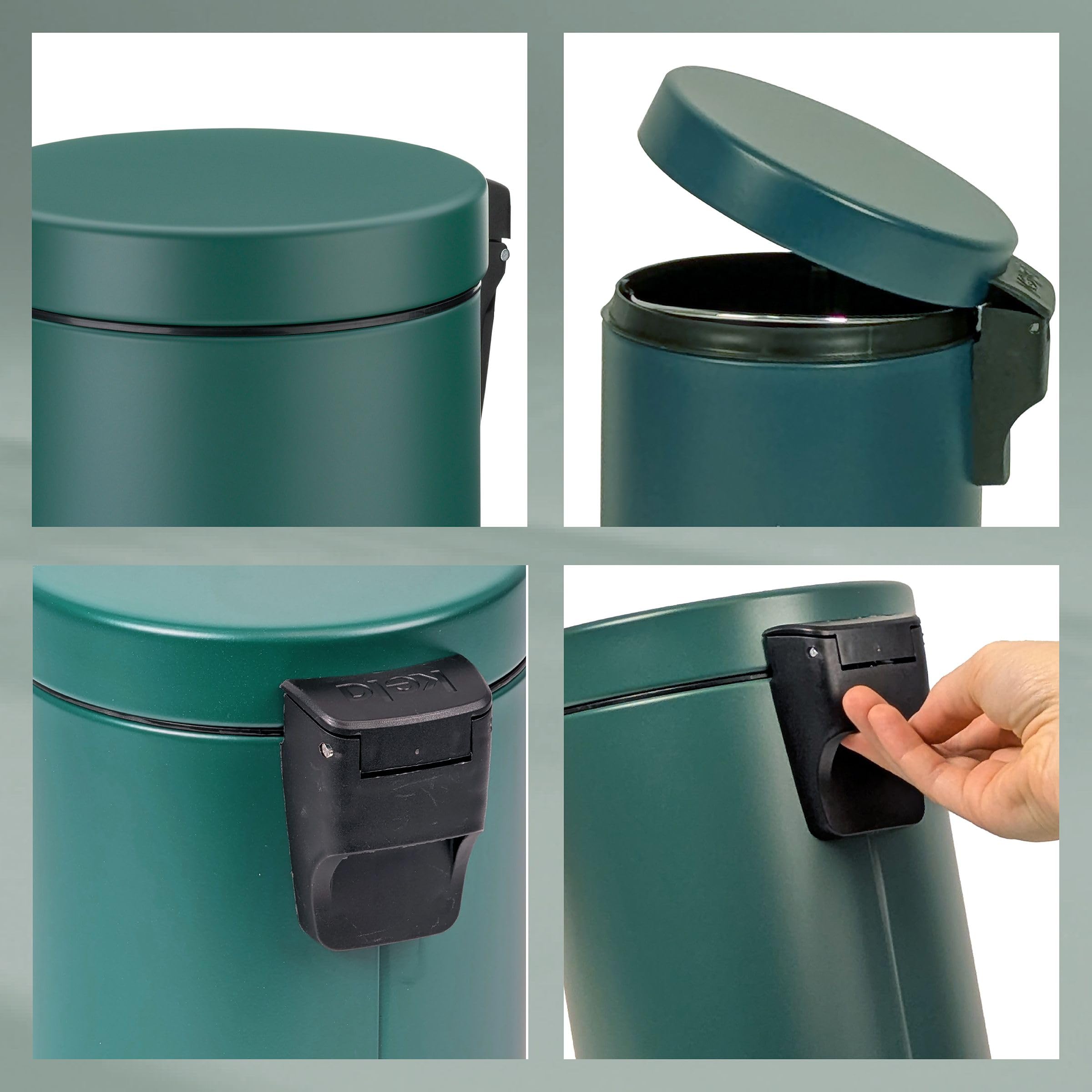 Kela MONACO Bathroom Bin - 3L Capacity, Metal Pedal Bin with Inner Bucket | Alpine Green 5
