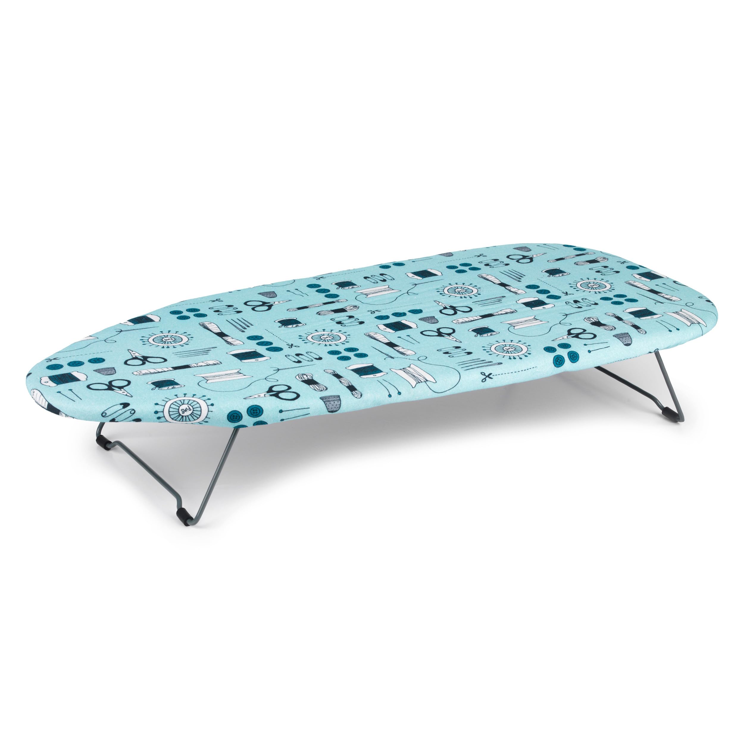 Beldray Tabletop Ironing Board - 73x31cm, Sewing Print, 100% Cotton Cover, Foldable Legs