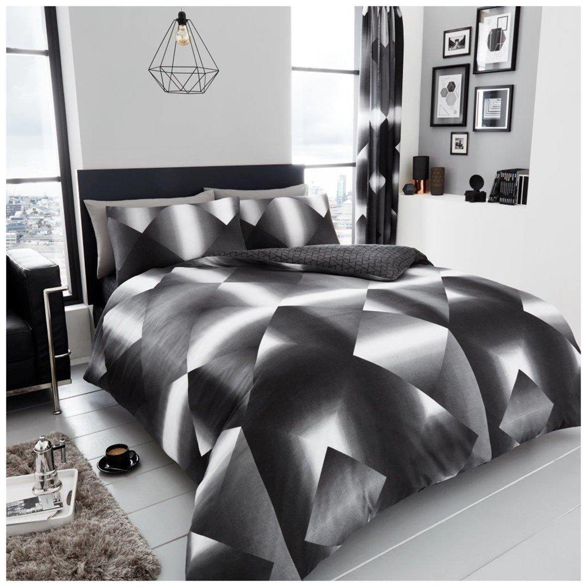 GC GAVENO CAVAILIA Printed Reversible Duvet Cover Set - 3D Triangle | Polycotton | Double 1