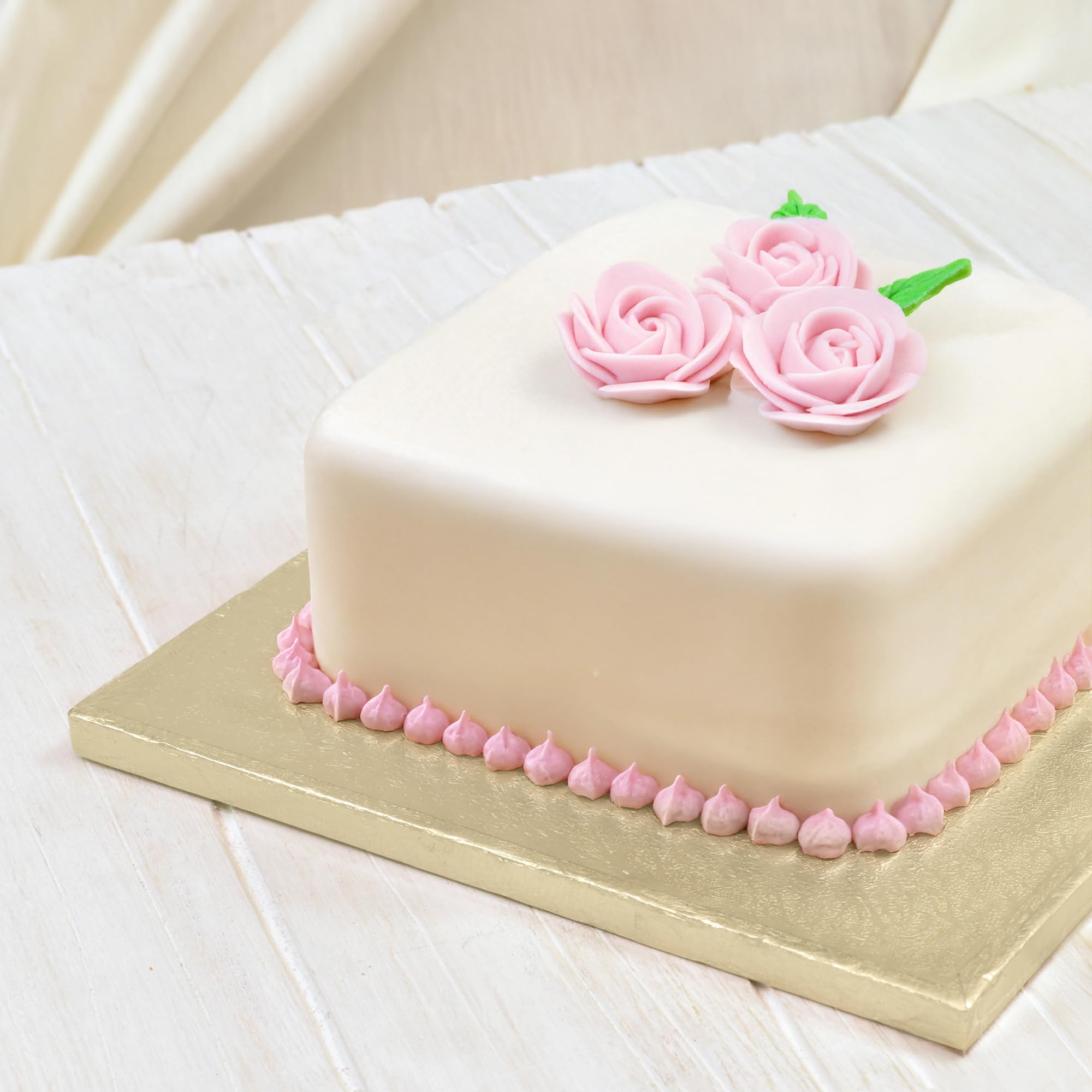 Satinara 12 Inch Square Cake Board - 12mm Thick Pale Gold Foil Drum | Handmade in UK 7
