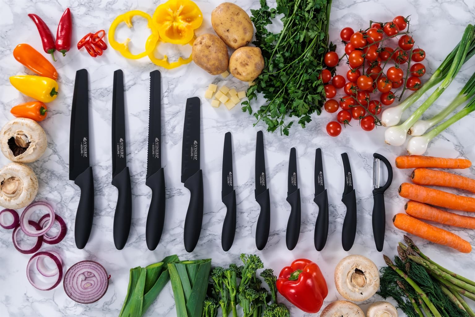 Viners Assure 3 Piece Prep Knife Set | Stainless Steel Blades | Non-Stick Coating | Soft Grip Handles 10