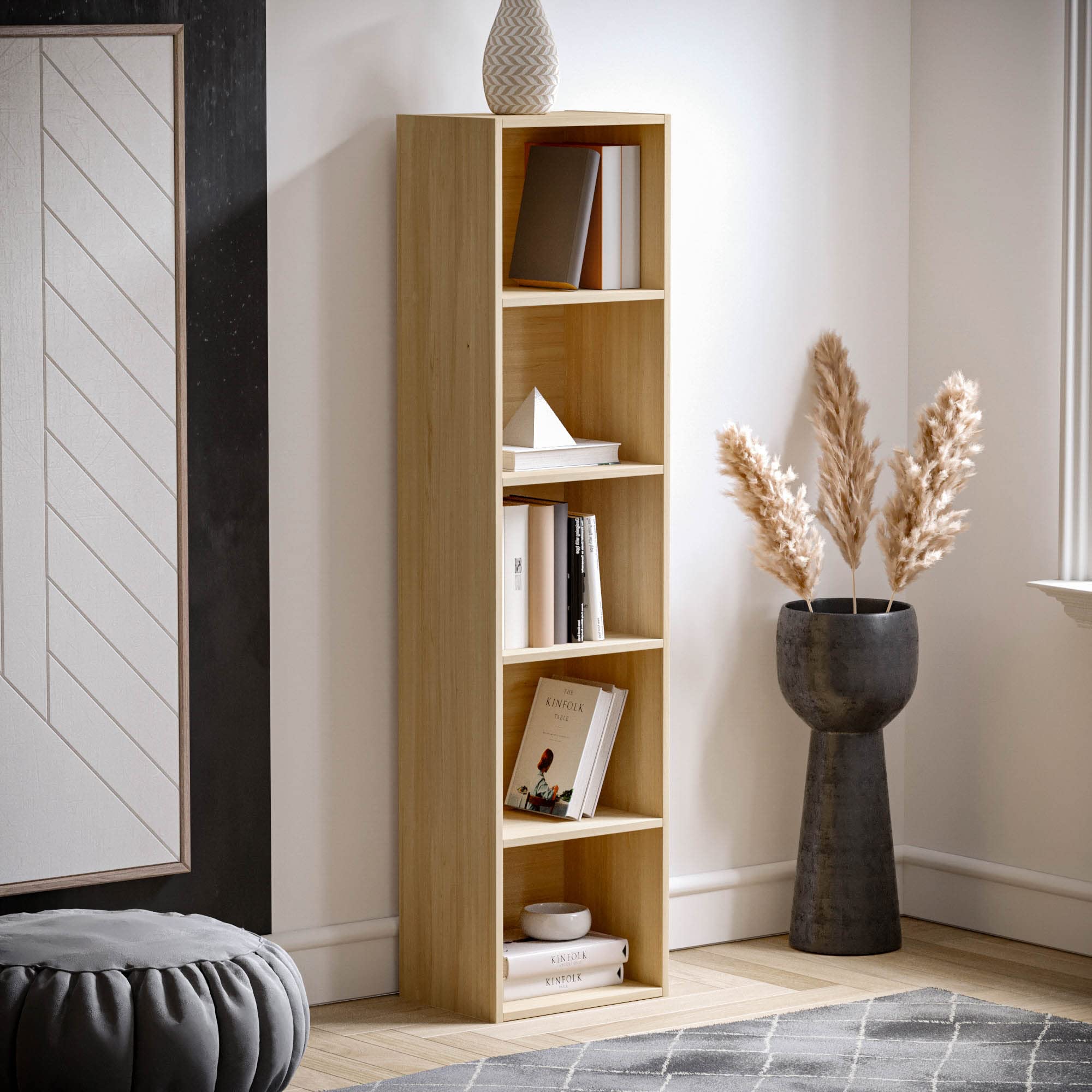 Vida Designs Oxford 5 Tier Cube Bookcase - Oak Wood Shelving | Sturdy Construction | H 132 x W 32 x D 24 cm 6