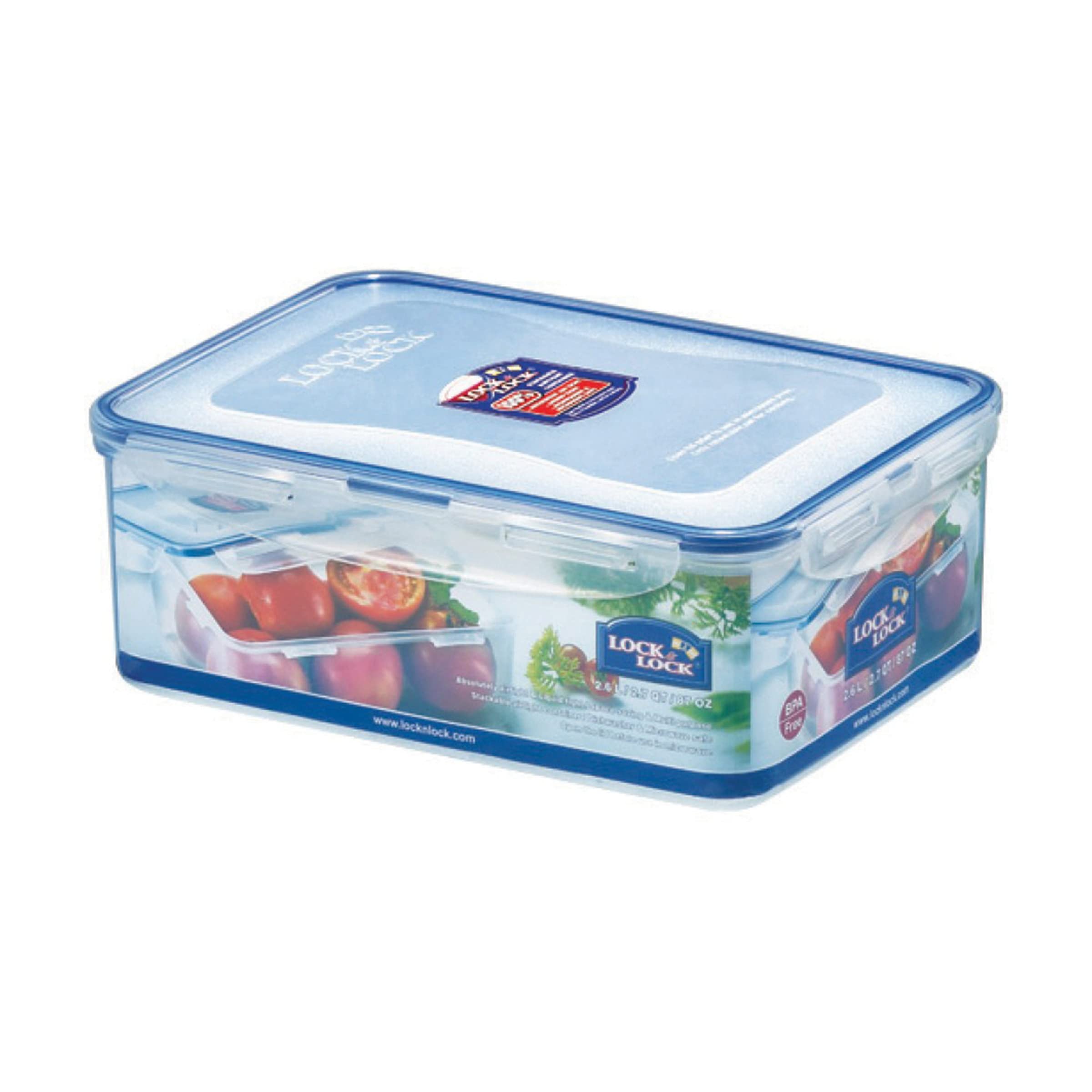 LocknLock HPL826 Rectangular Food Storage Container - 2.6L Capacity | Airtight & Leak Proof | Clear/Blue 1