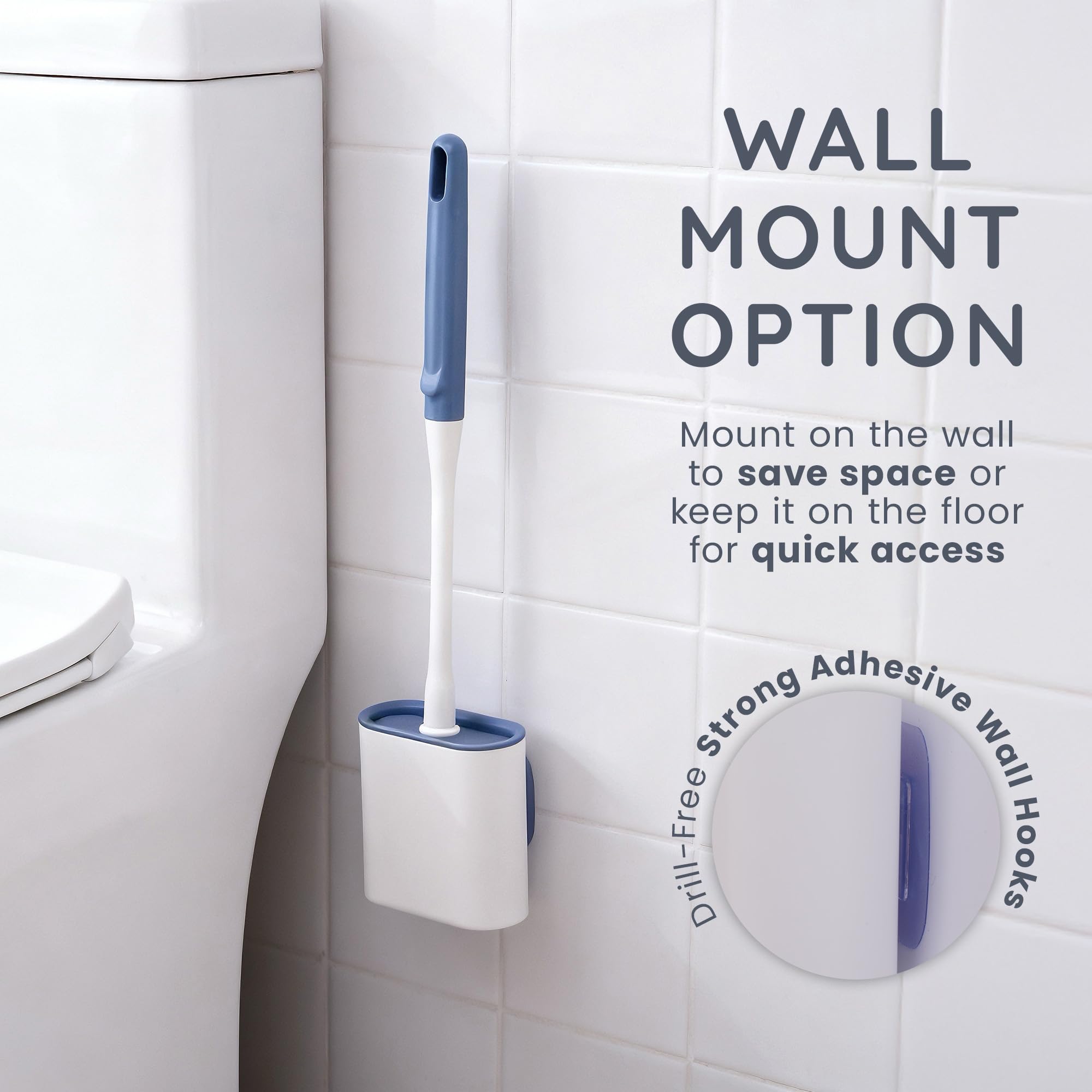 CUQOO Silicone Toilet Brush and Holder Set - Flexible TPR Bristles for Deep Cleaning | Ventilated Holder | White 6