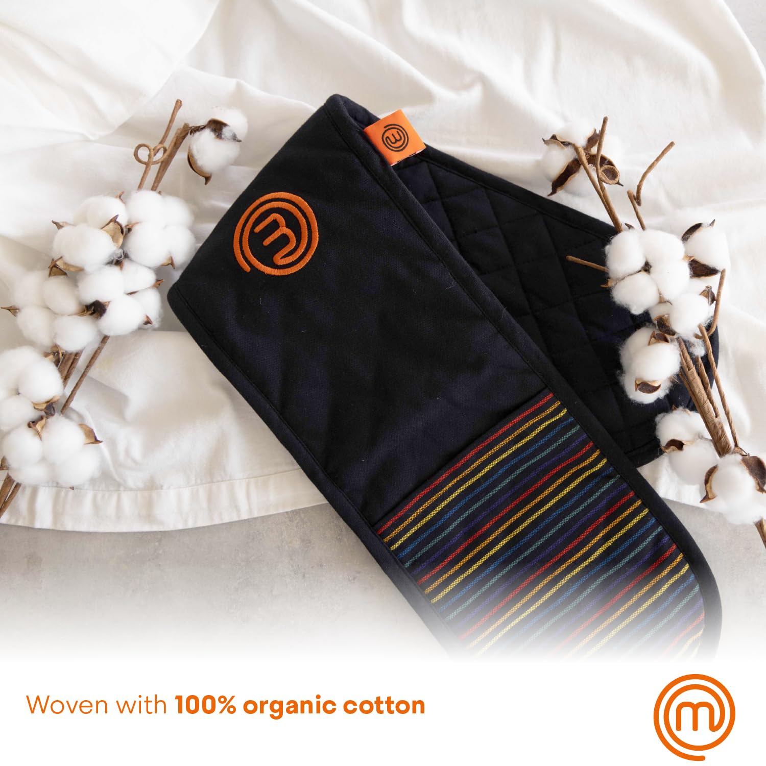 MasterChef Double Oven Gloves - Heat Resistant Cotton Mitts up to 250°C | Vivid Black 4