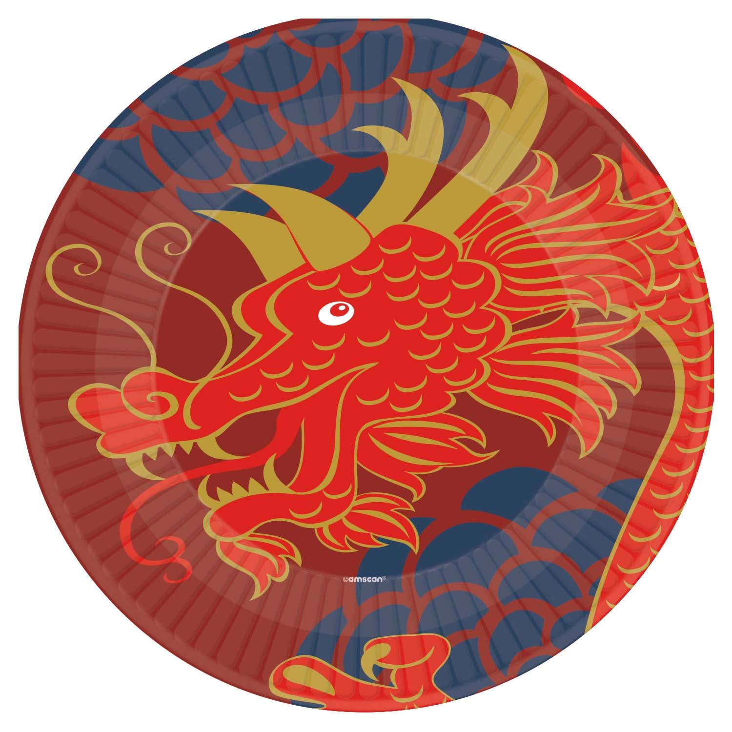 amscan Lunar New Year Paper Plates - Red Dragon Design, 23cm, 8 Pack