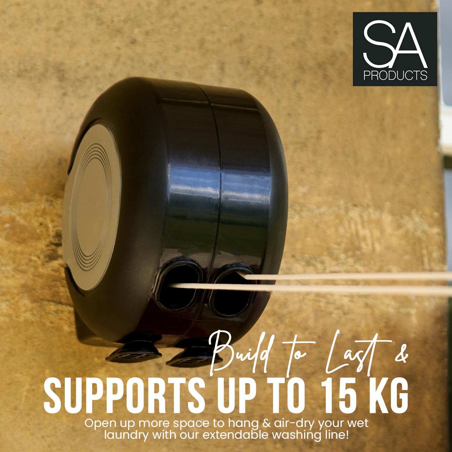 SA Products Wall Mounted Twin Cable Retractable Washing Line - 30m Total Length | Black 4