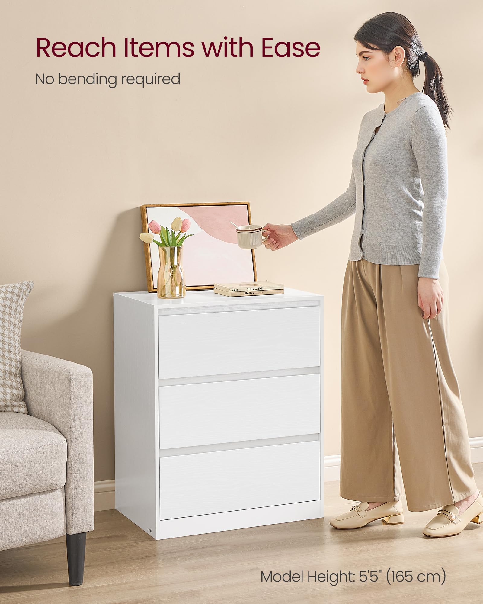 VASAGLE KAILYN Collection Chest of Drawers - 3 Drawers | Snow White | 40x60x75 cm 7