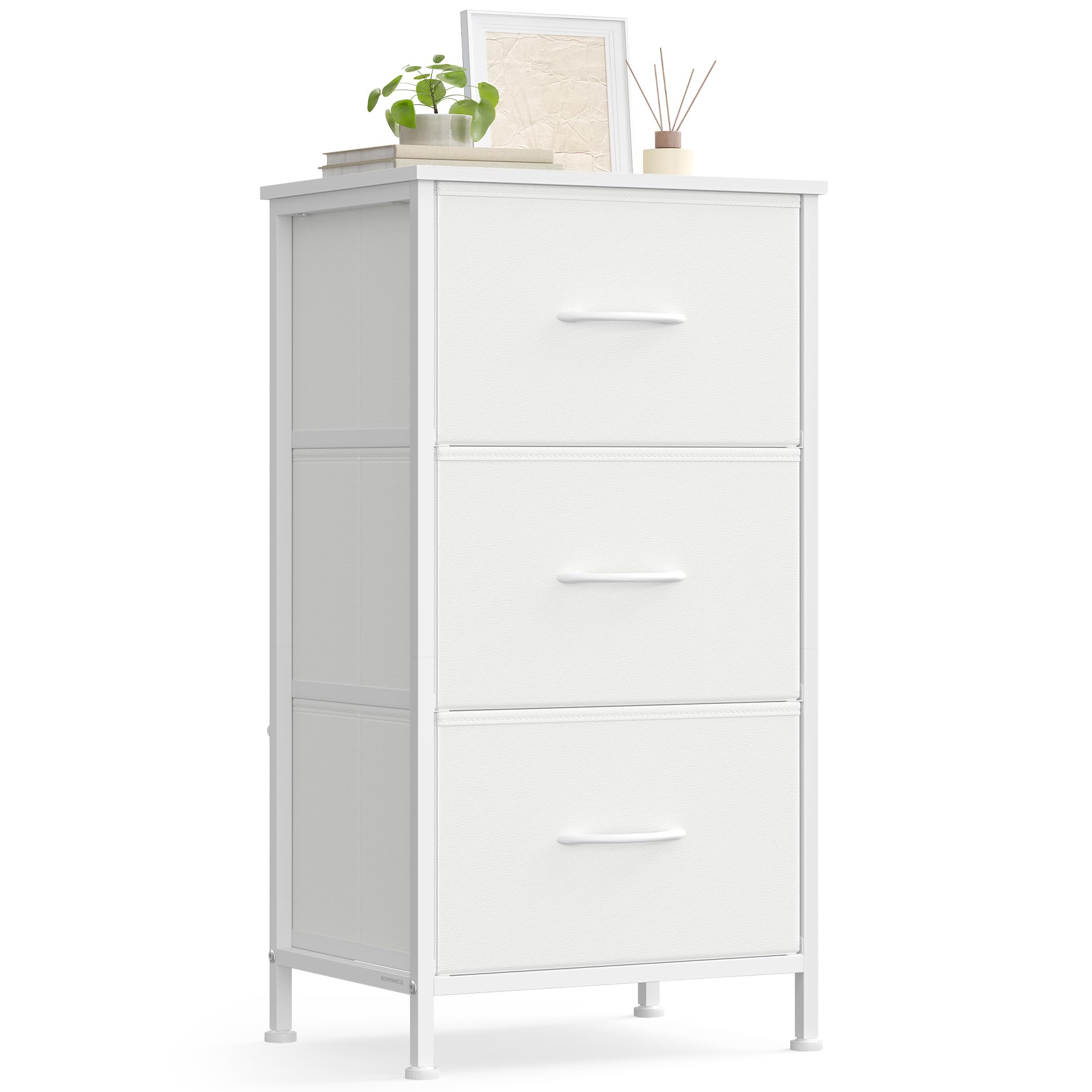 SONGMICS Chest of Drawers - 3 Fabric Drawers Storage Unit | Steel Frame | Cloud White + Snow White 1