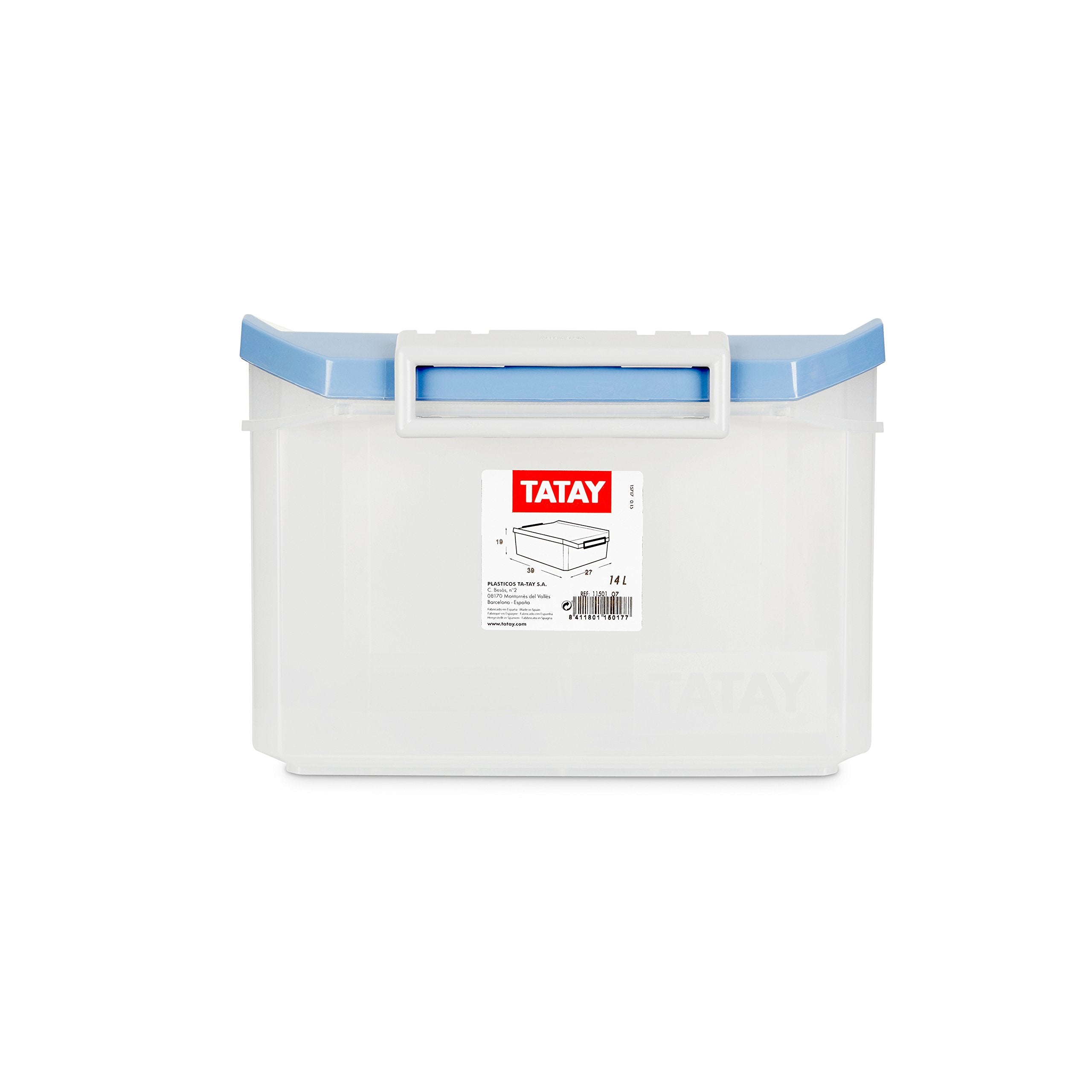 TATAY 14L Lidded Storage Box with Handles | Stackable, BPA Free Polypropylene | Blue