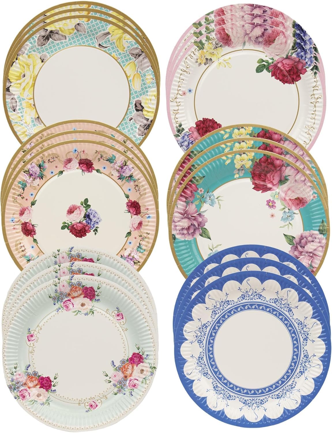 Talking Tables Pack of 24 Vintage Floral Paper Plates - 23cm Disposable Dishes for Parties