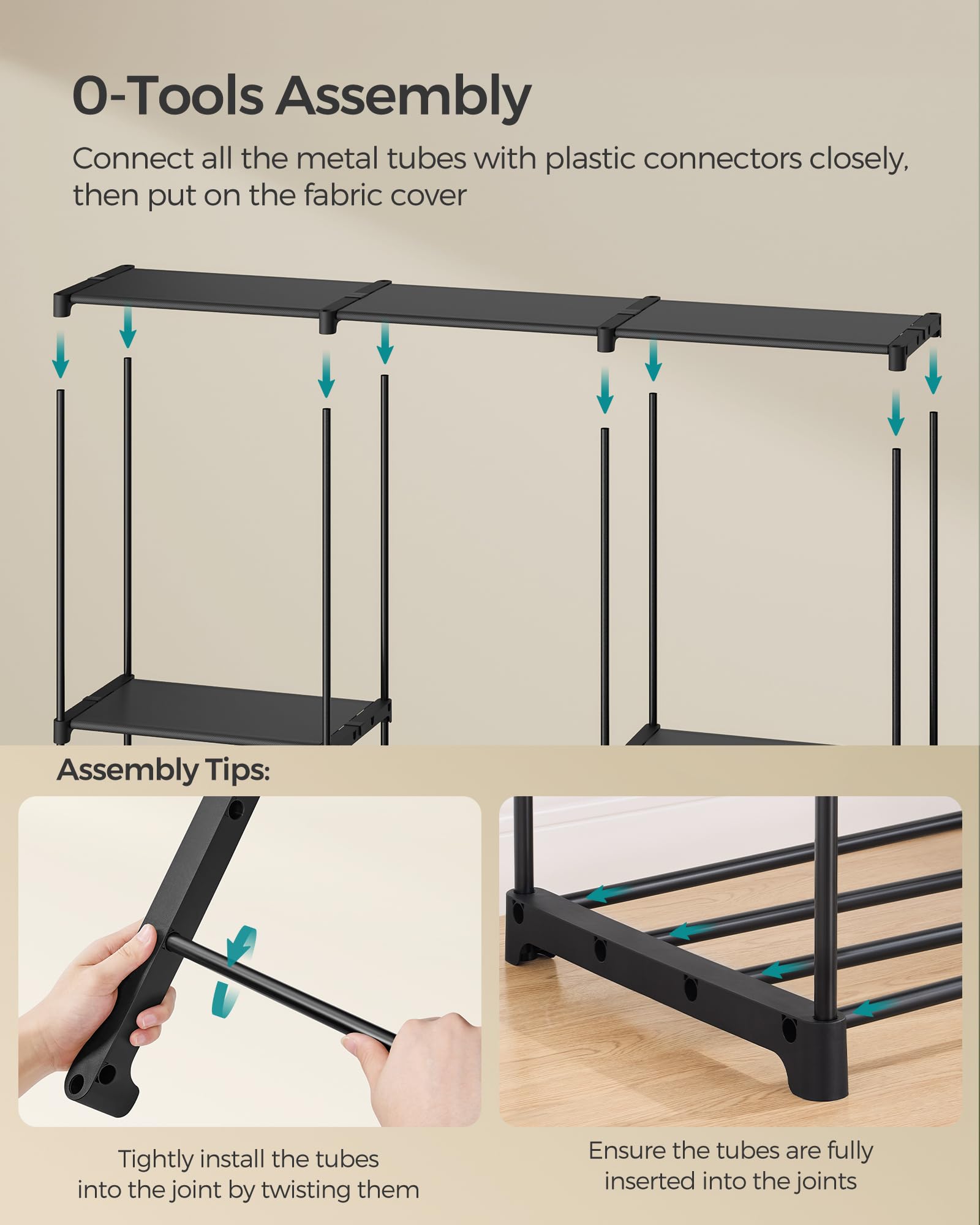 SONGMICS Portable Clothes Wardrobe - Ink Black | 5 Hanging Areas, 6 Shelves | 205W x 166H cm 4