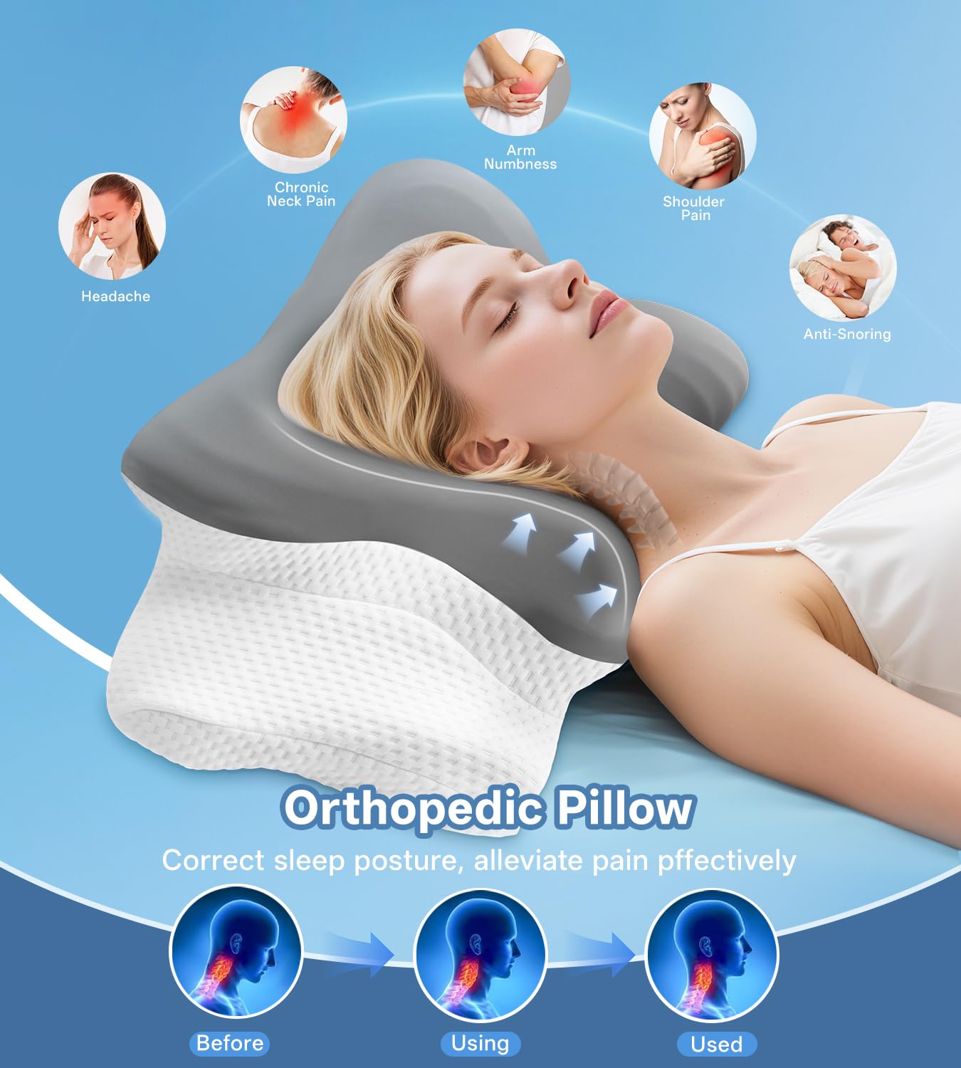 MISSCOZY Ergonomic Snore Relief Pillow HK30001 | Dual Height | CertiPUR-US Memory Foam 6