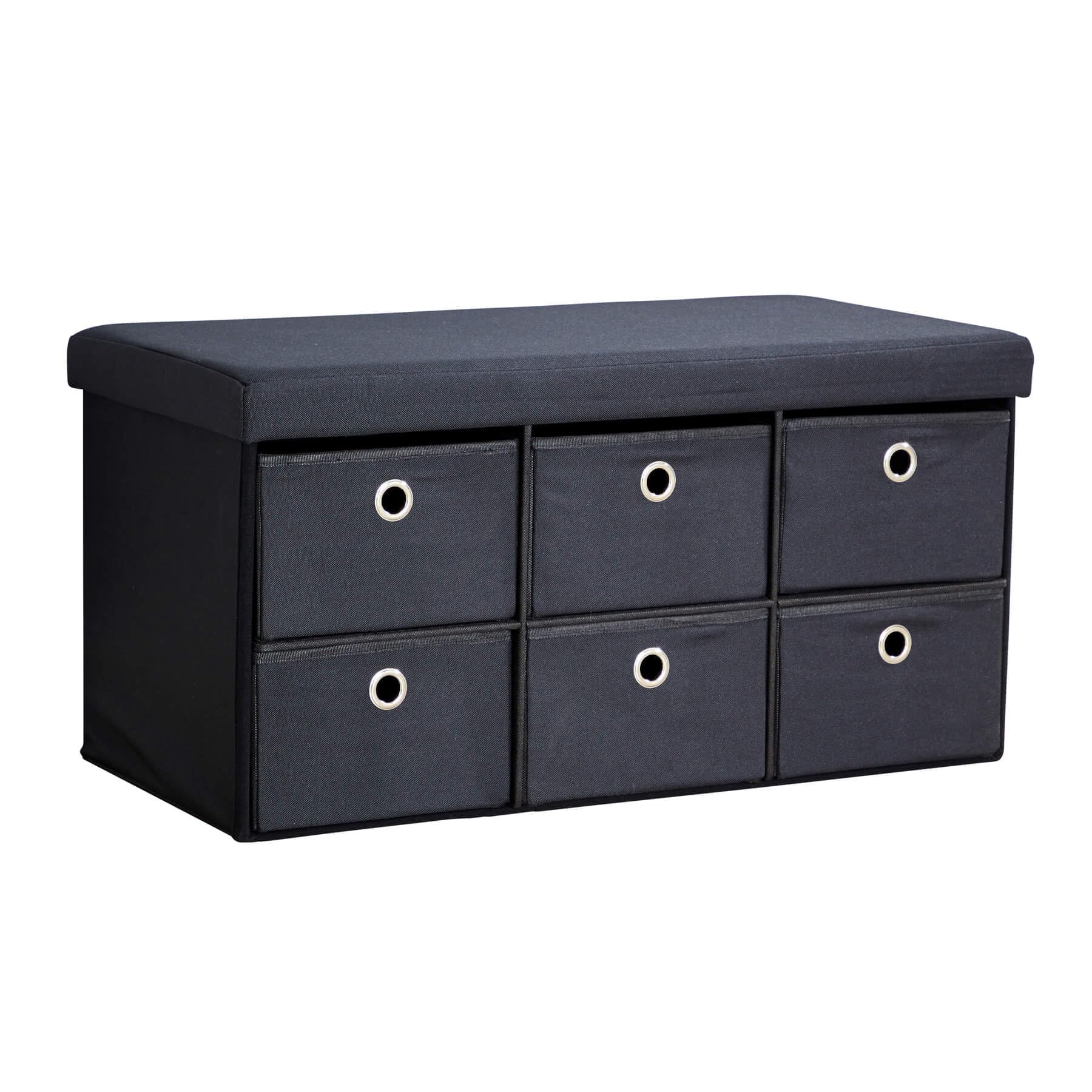 Home Source Folding Ottoman with 6 Drawers Storage Chest | Boucle Fabric | 76W x 38D x 38H cm 1