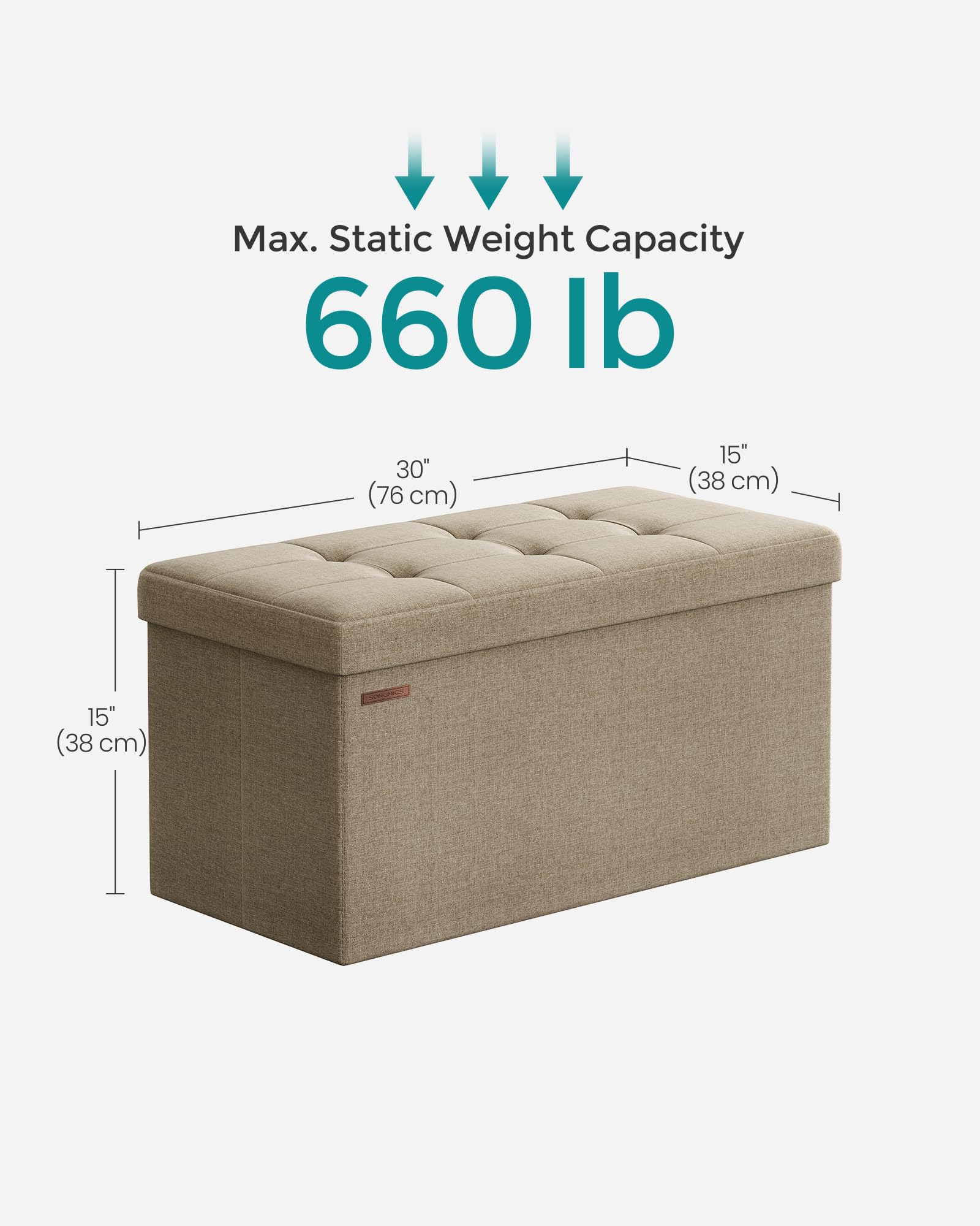 SONGMICS MAZIE Storage Ottoman Bench - 76cm Folding Foot Rest | 89L Capacity | Camel Brown 2