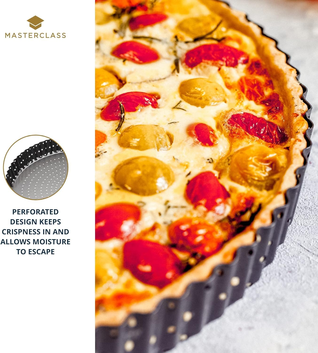 MasterClass Crusty Bake 25 cm Perforated Quiche Tin with Loose Bottom | Carbon Steel | Grey 4