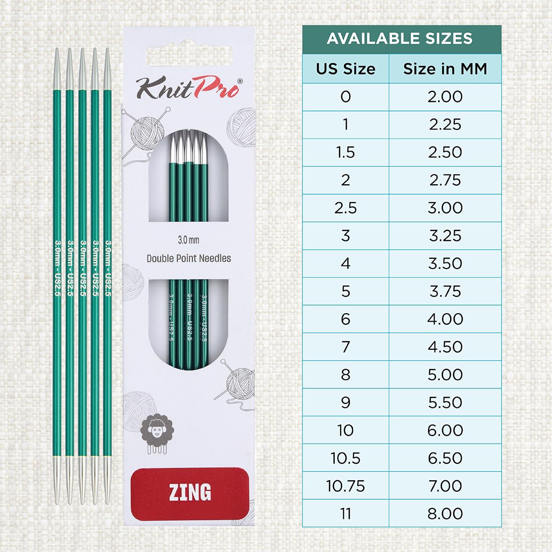 KnitPro Zing Double Pointed Knitting Needles - 3.00mm (6"/15cm) | Lightweight Aluminium | Jade Color 4