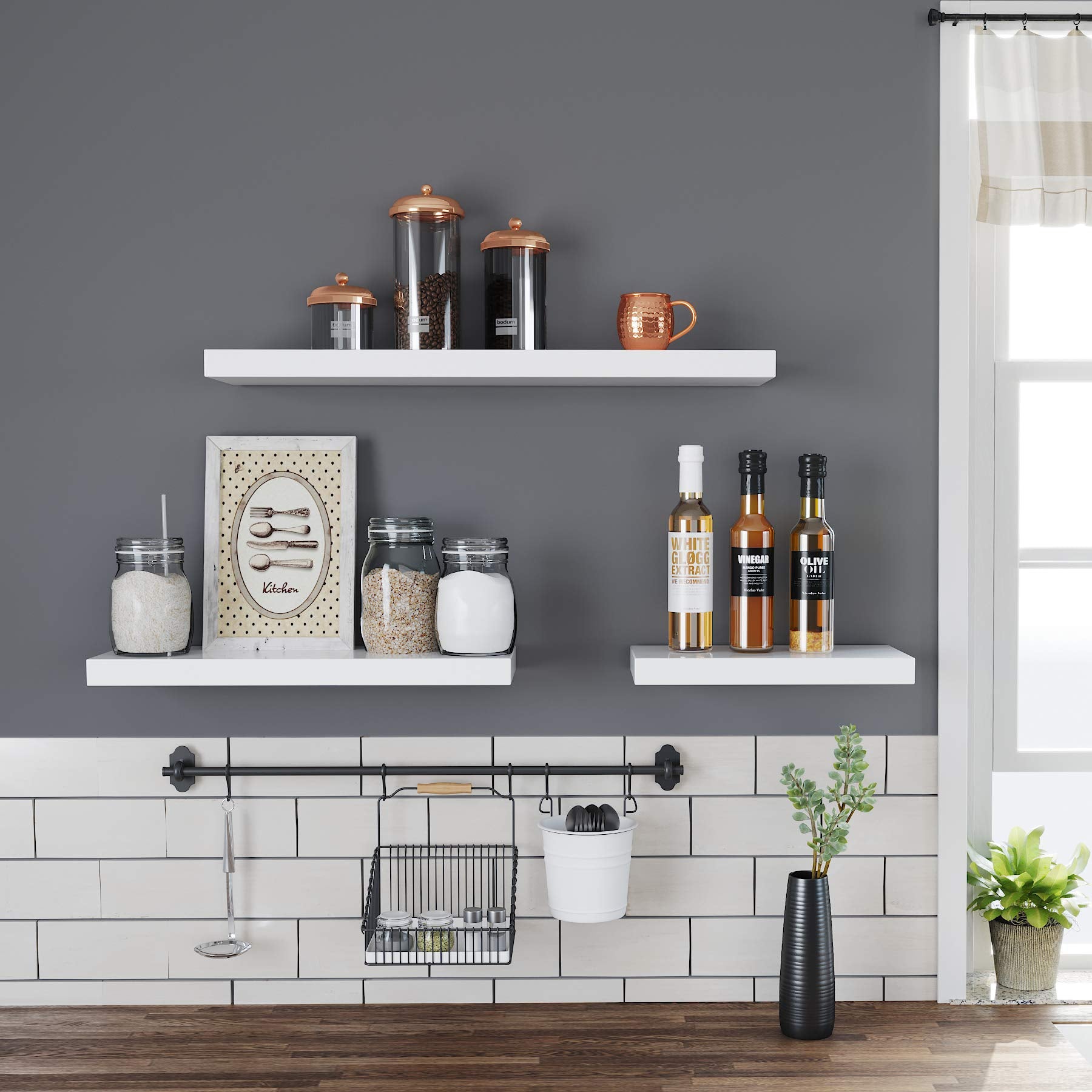 VASAGLE Modern Floating Wall Shelf for Books & Photos | 80 cm Long | White Engineered Wood 2