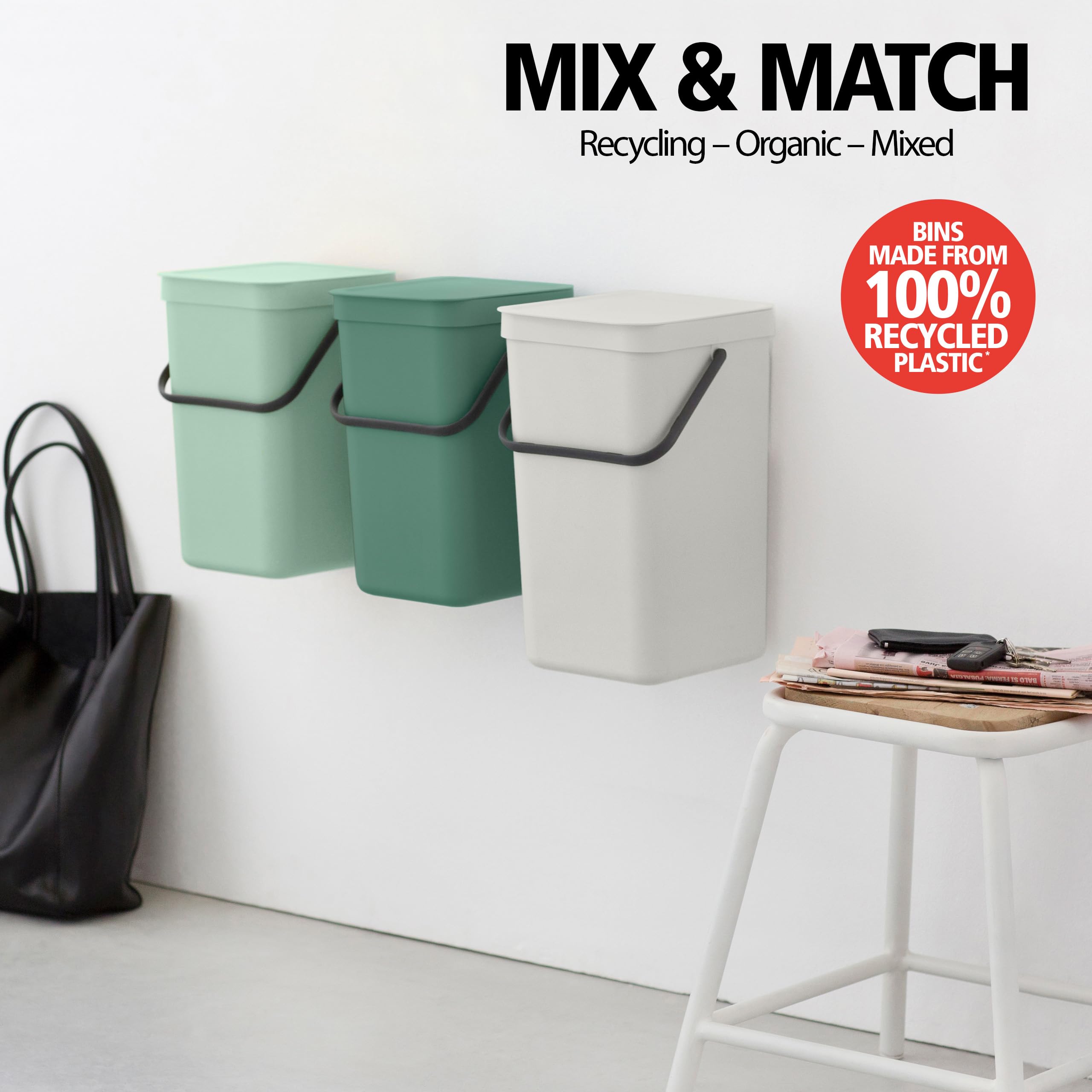 Brabantia Sort & Go Food Waste Bin - 6L Capacity | Space-Efficient Plastic Compost Caddy | Grey 8