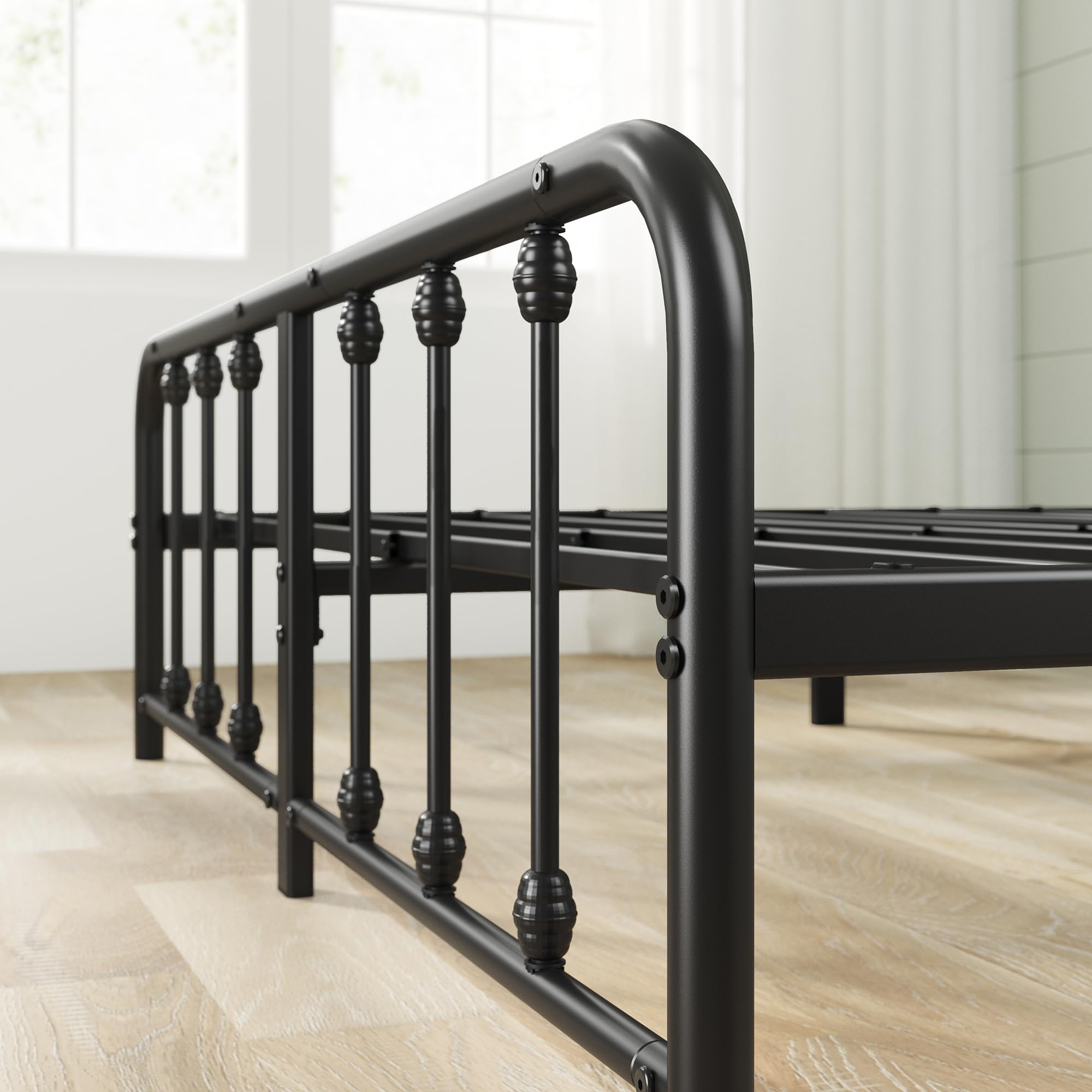 Zinus Florence Double Bed Frame - Vintage Style Metal with Headboard & Footboard | 135 x 190 cm | Black 5