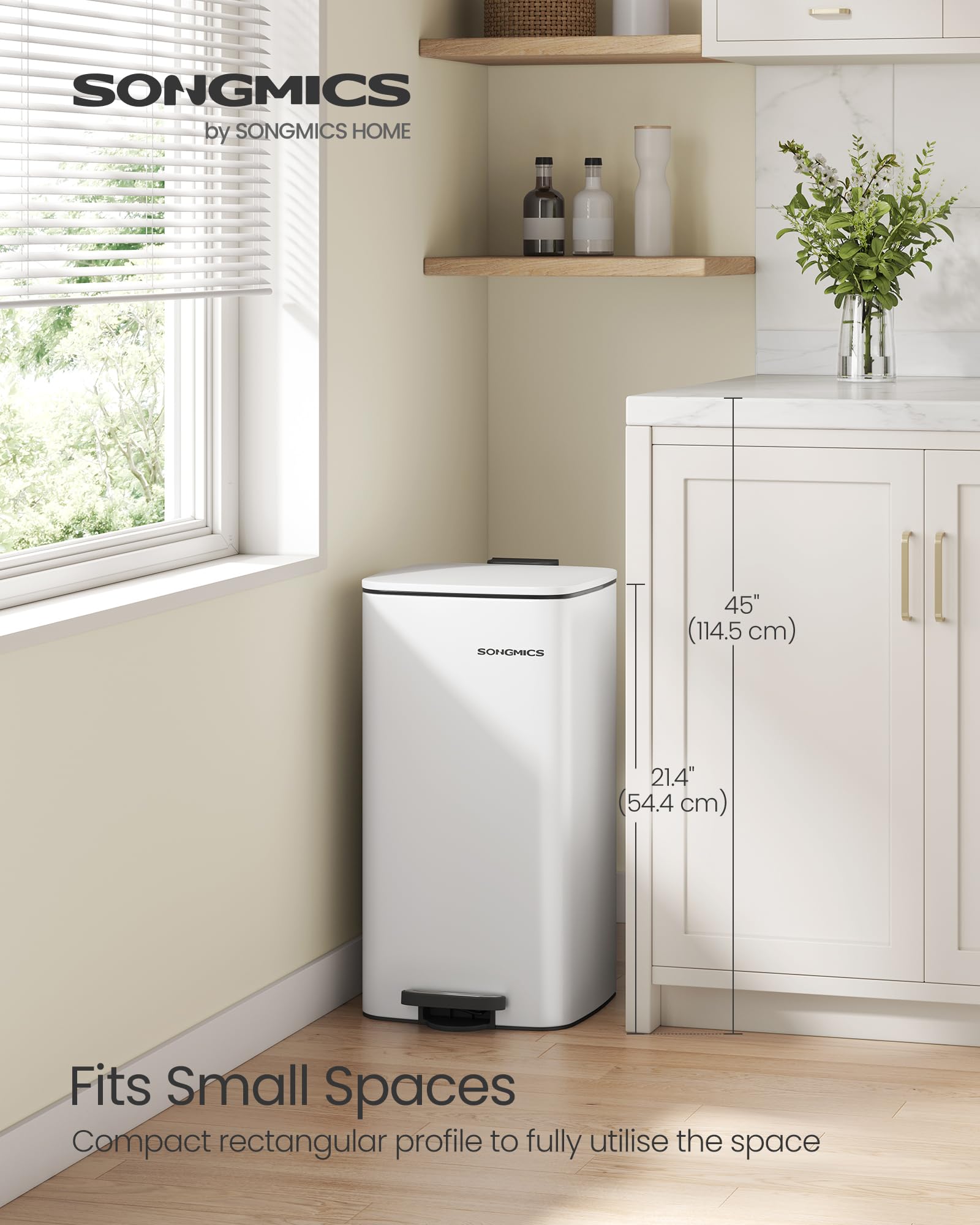 SONGMICS 8 Gallon (30 L) Stainless Steel Pedal Bin with Soft Close Lid | Cloud White 3