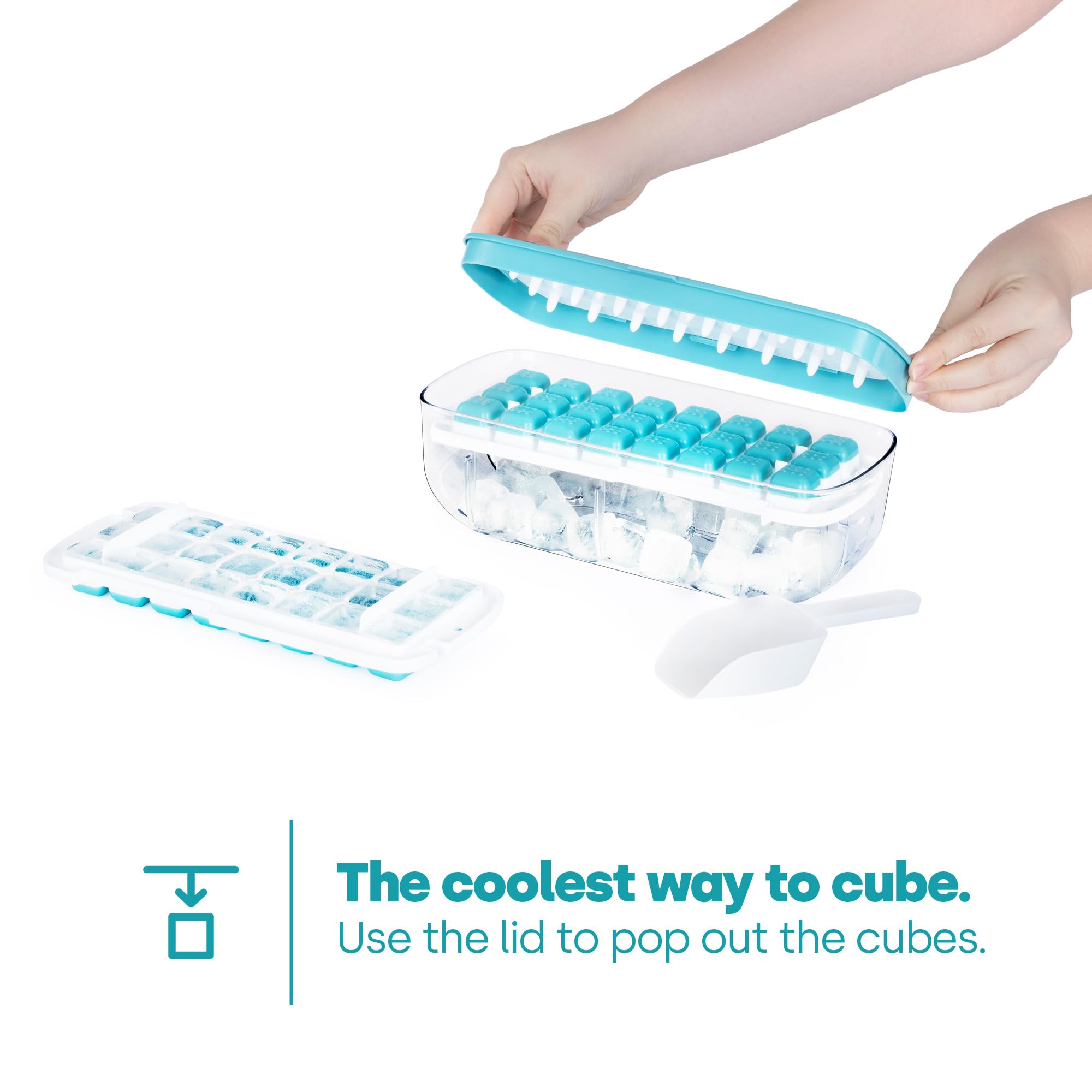 LIVIVO Ice Cube Tray with Lid and Storage - Makes 48 Cubes | Easy Press Release | BPA Free 4