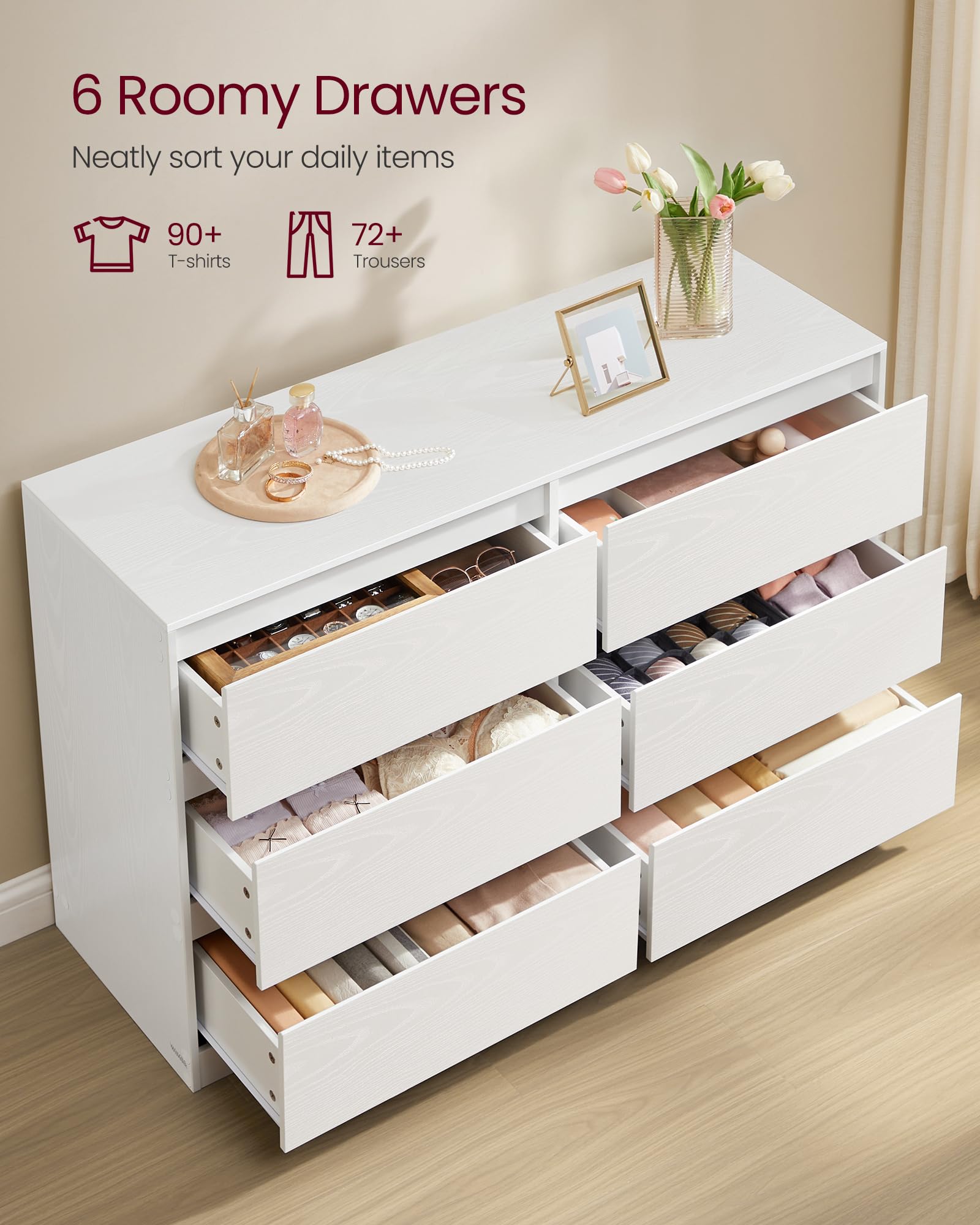VASAGLE KAILYN Collection Chest of Drawers - 6 Drawers | Snow White | Particleboard & MDF 4