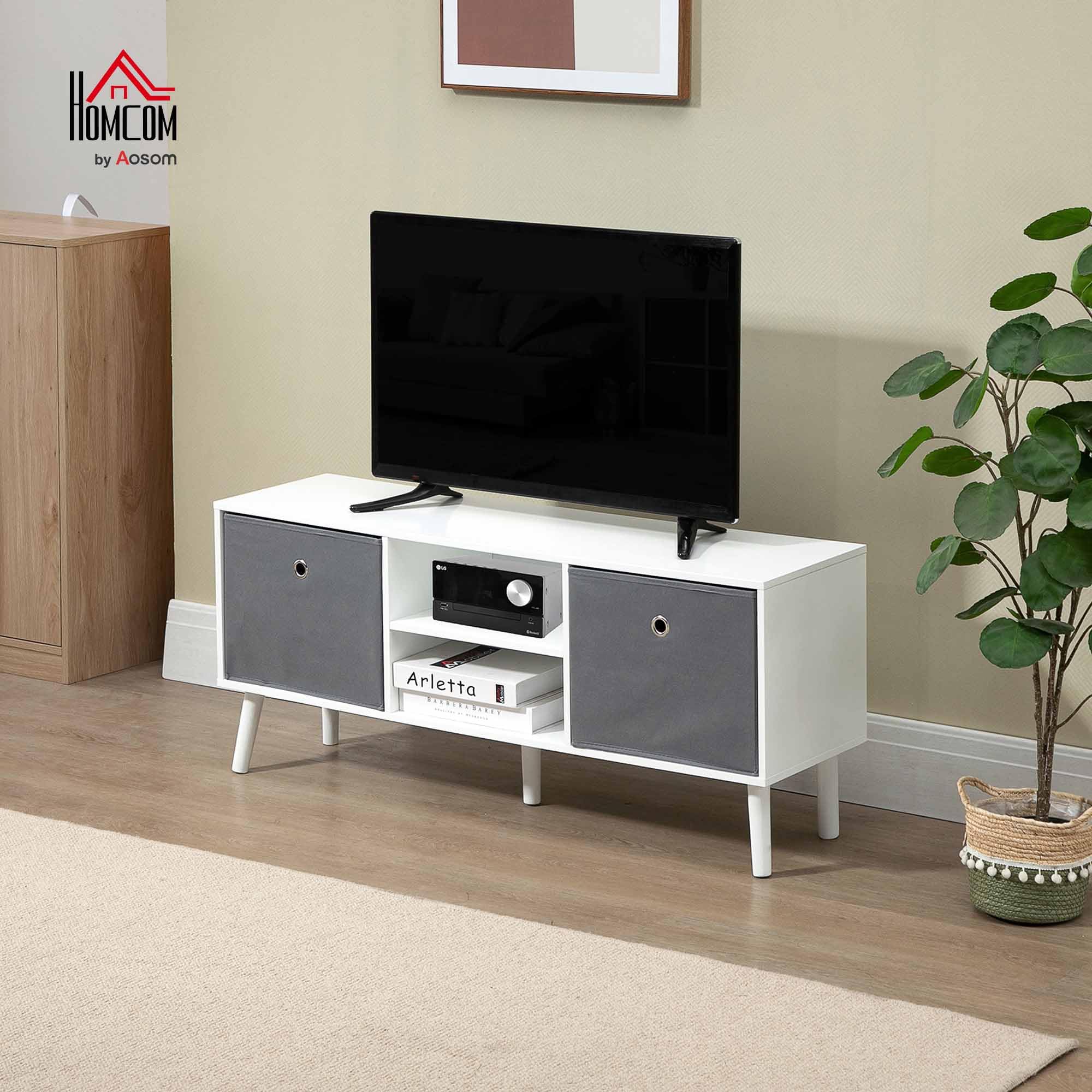 HOMCOM TV Stand Unit for TVs up to 50' | White & Grey Engineered Wood | 2 Drawers, 2 Shelves