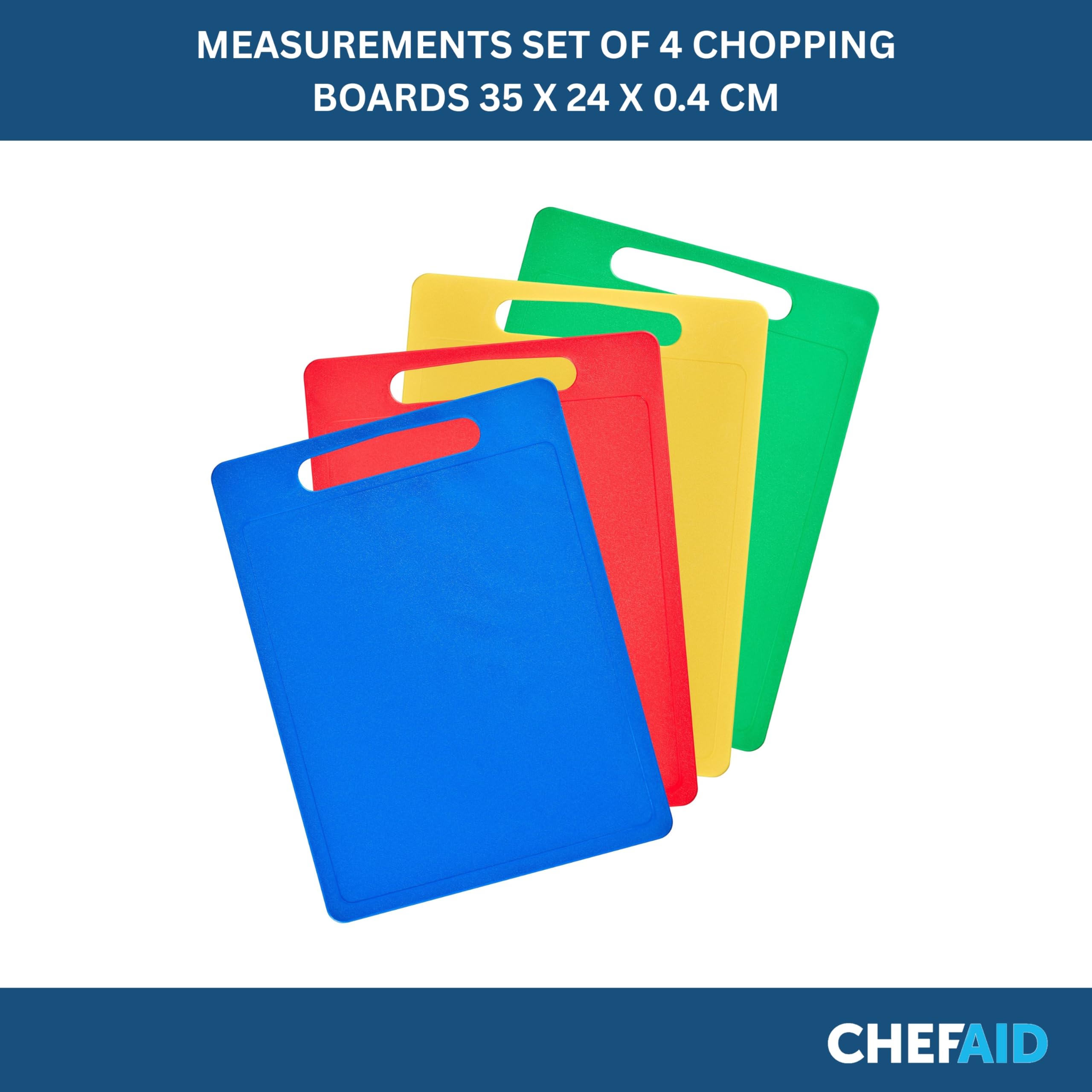 Chef Aid Multi-Colour Chopping Board Set - 4 Pack, 35cm x 25cm, Food Grade Plastic, Non-Slip 2