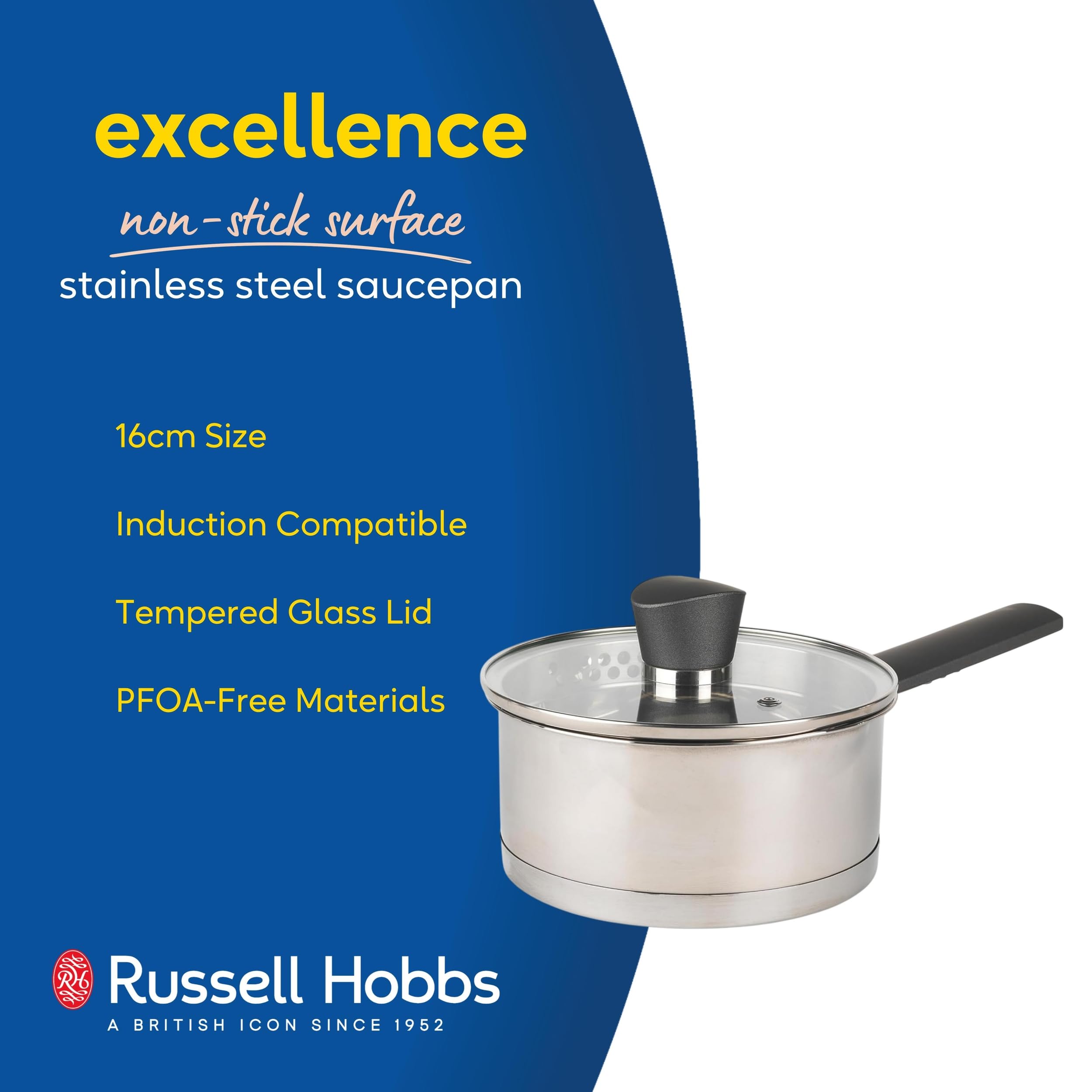 Russell Hobbs RH01162EU Excellence Saucepan with Lid - 16cm Non-Stick Milk Pan, Stainless Steel 2