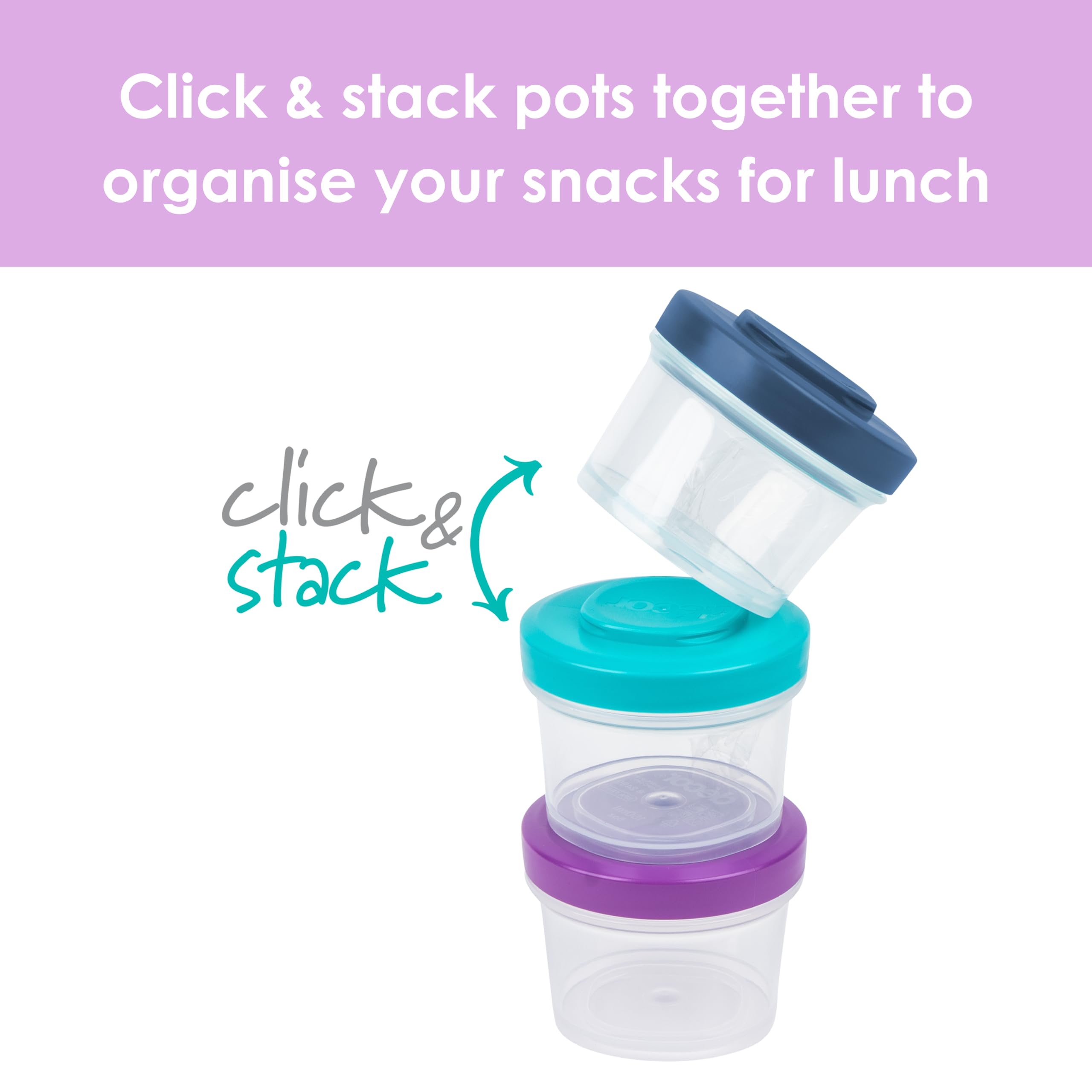 Décor Go Click & Stack Snack Tubs - 2 Pack Leakproof Food Storage | 150ml x 2 | Freezer & Microwave Safe 3