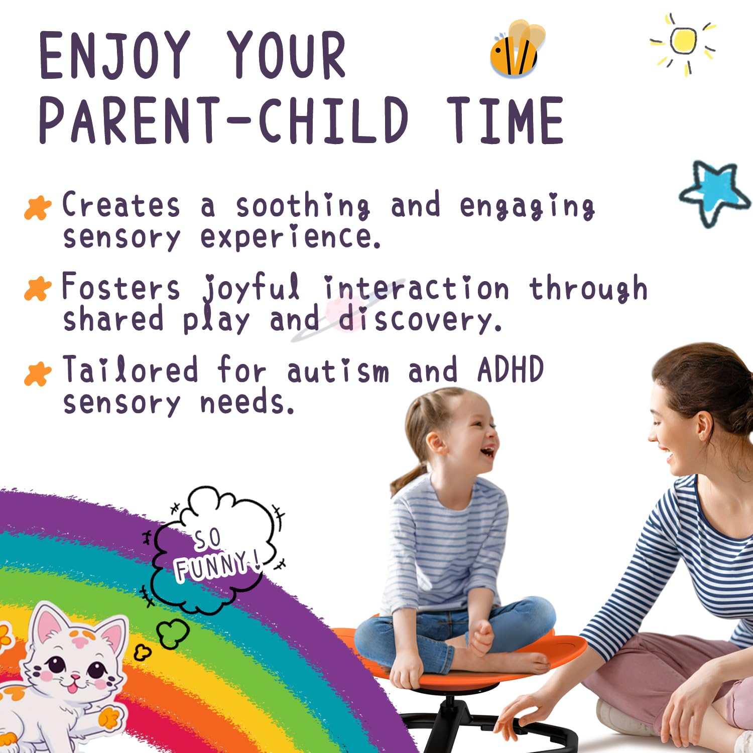 Evie Bee Sensory Spinning Desk Chair for Kids - 360° Swivel | ABS Material | Supports 100kg 7