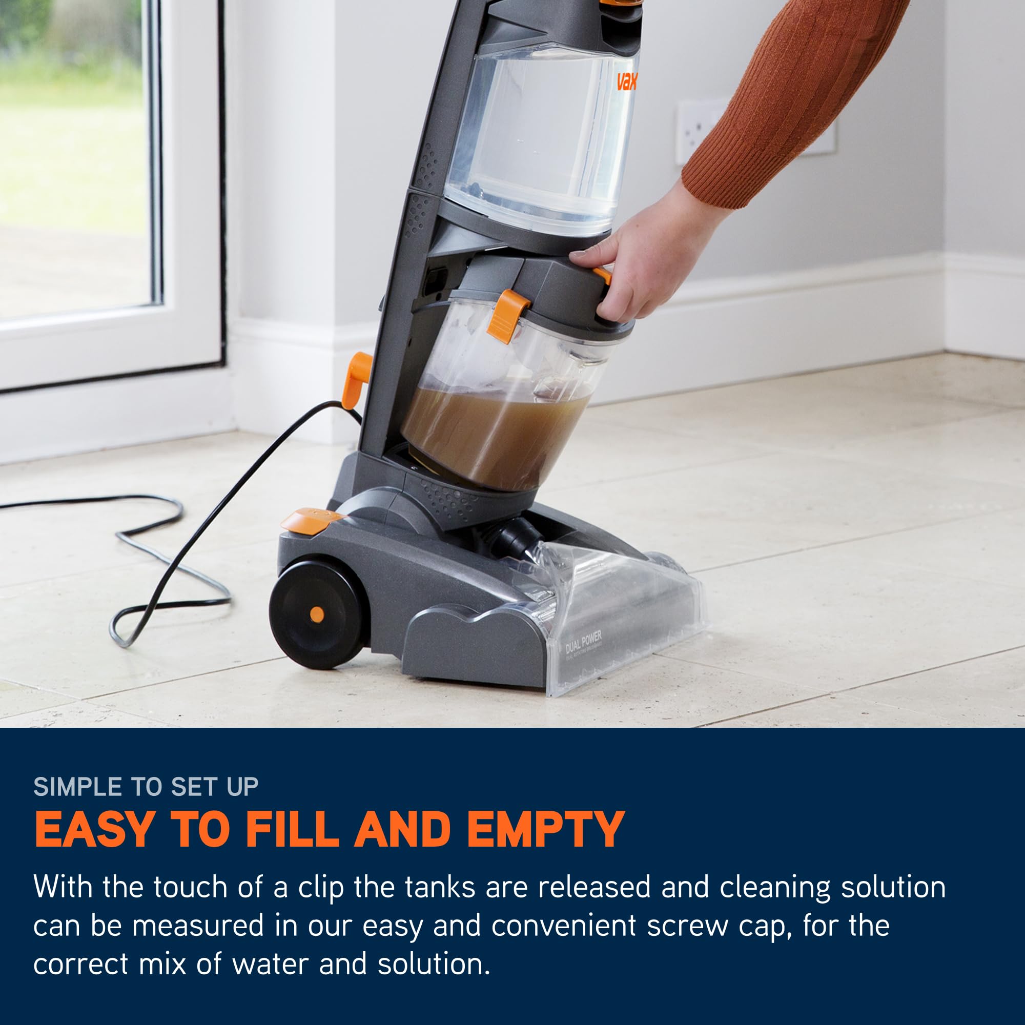 Vax Dual Power Carpet Cleaner Machine - Dual Rotating Brush | 2.7L Clean Tank | Orange 7