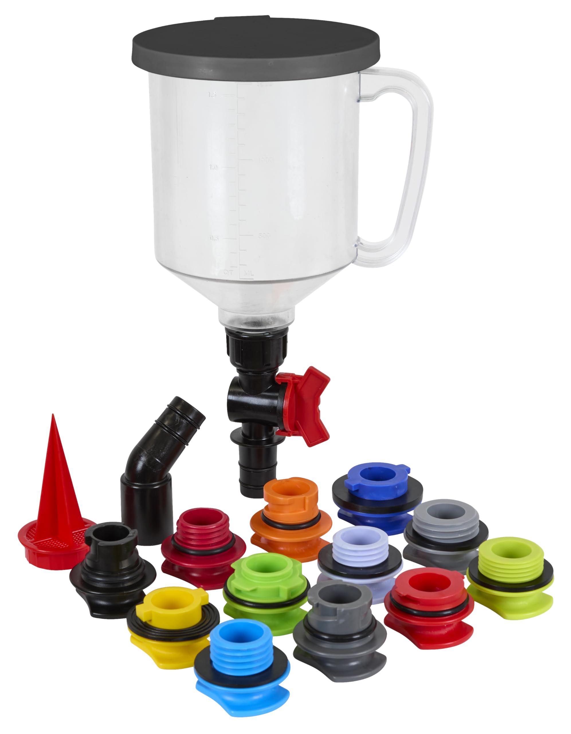 Sealey Master Engine Oil Funnel Filling Kit 15pc - Flow Control | 1500ML Capacity | Color-Coded Adapters