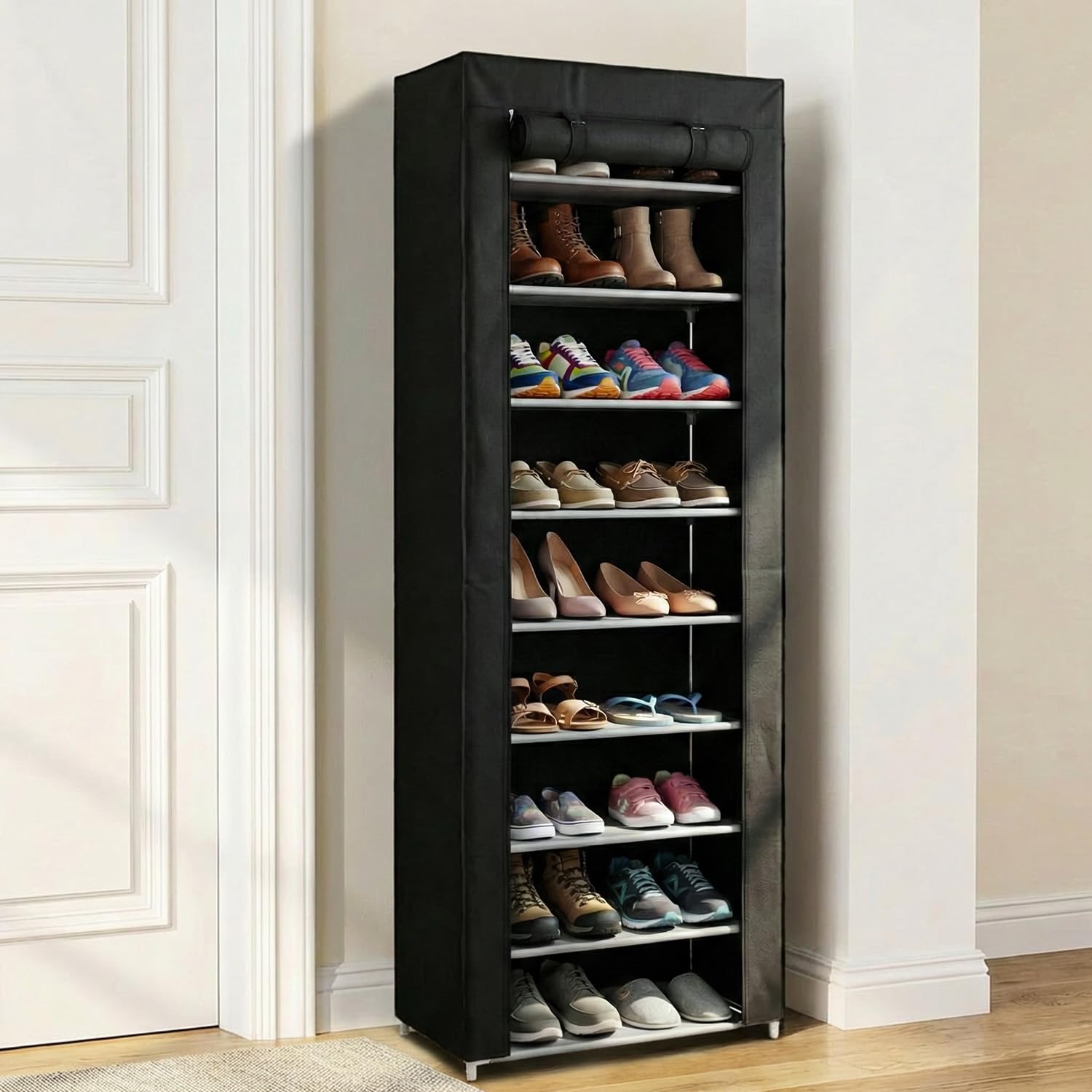 Rainberg 10 Tier Shoe Rack with Dustproof Cover | Holds 27-35 Pairs | 45kg Capacity 1