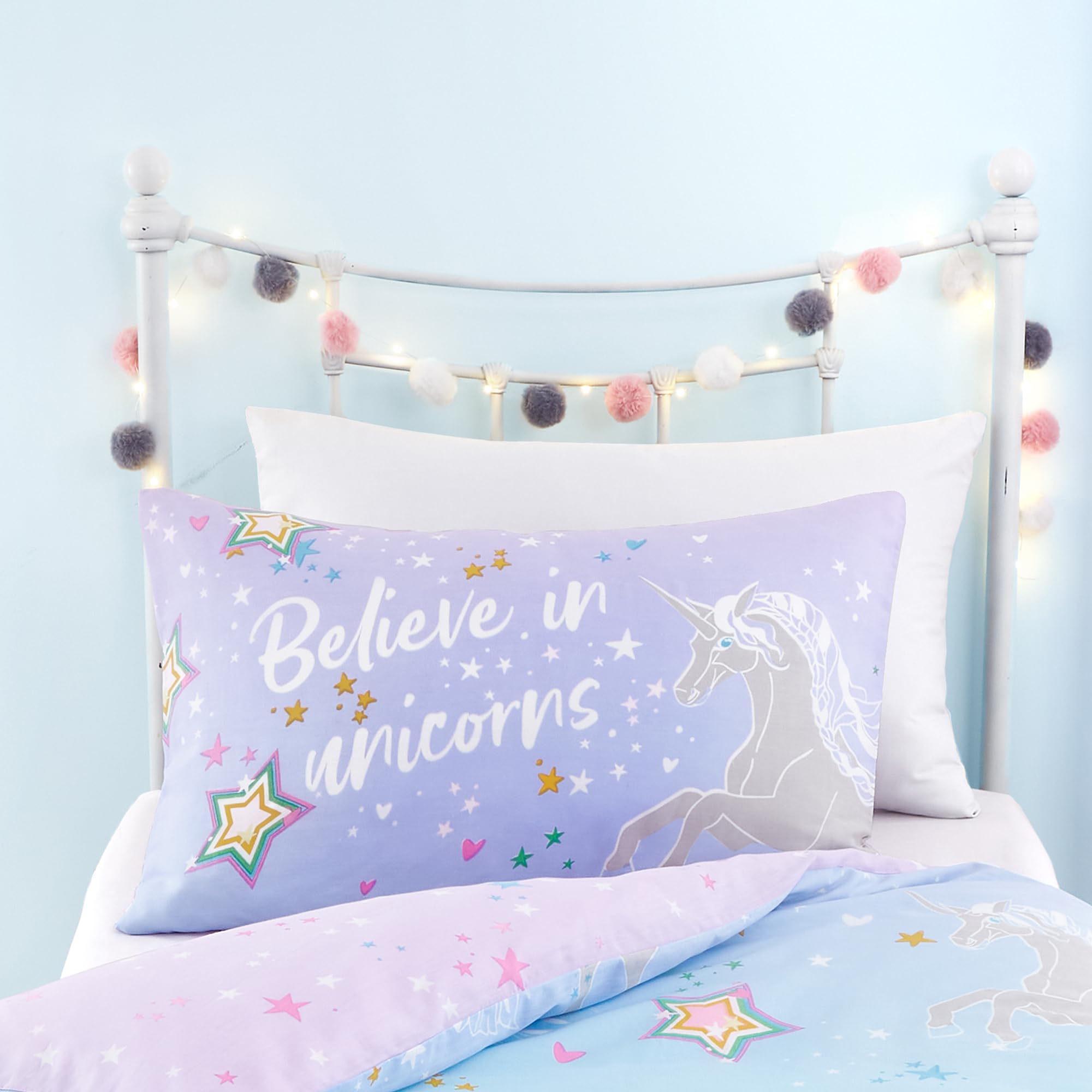 Bedlam Glow in the Dark Unicorn Duvet Cover Set - Single Size (135x200cm) - Lilac 3