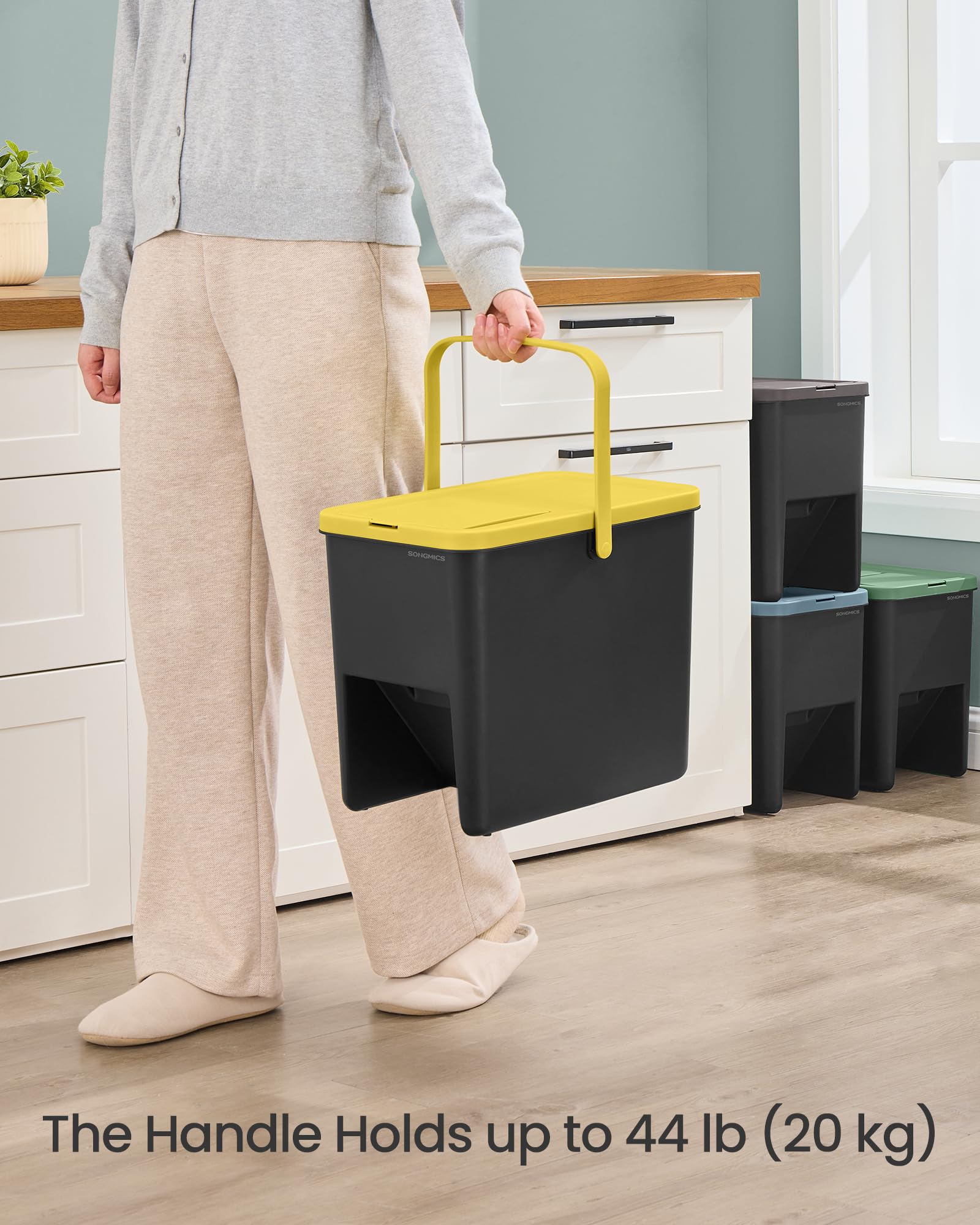 SONGMICS Waste Separation System - 4 Stackable 20L Bins, Color-Coded, Press-to-Open Lids 5