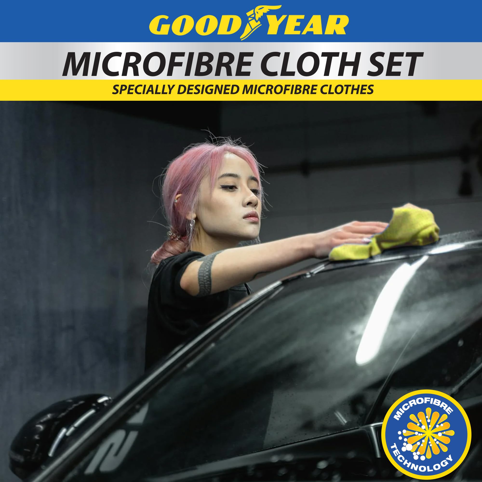 Goodyear 4PC Microfiber Cloth Set - Vehicle Cleaning | 40cm x 30cm | Machine Washable 5