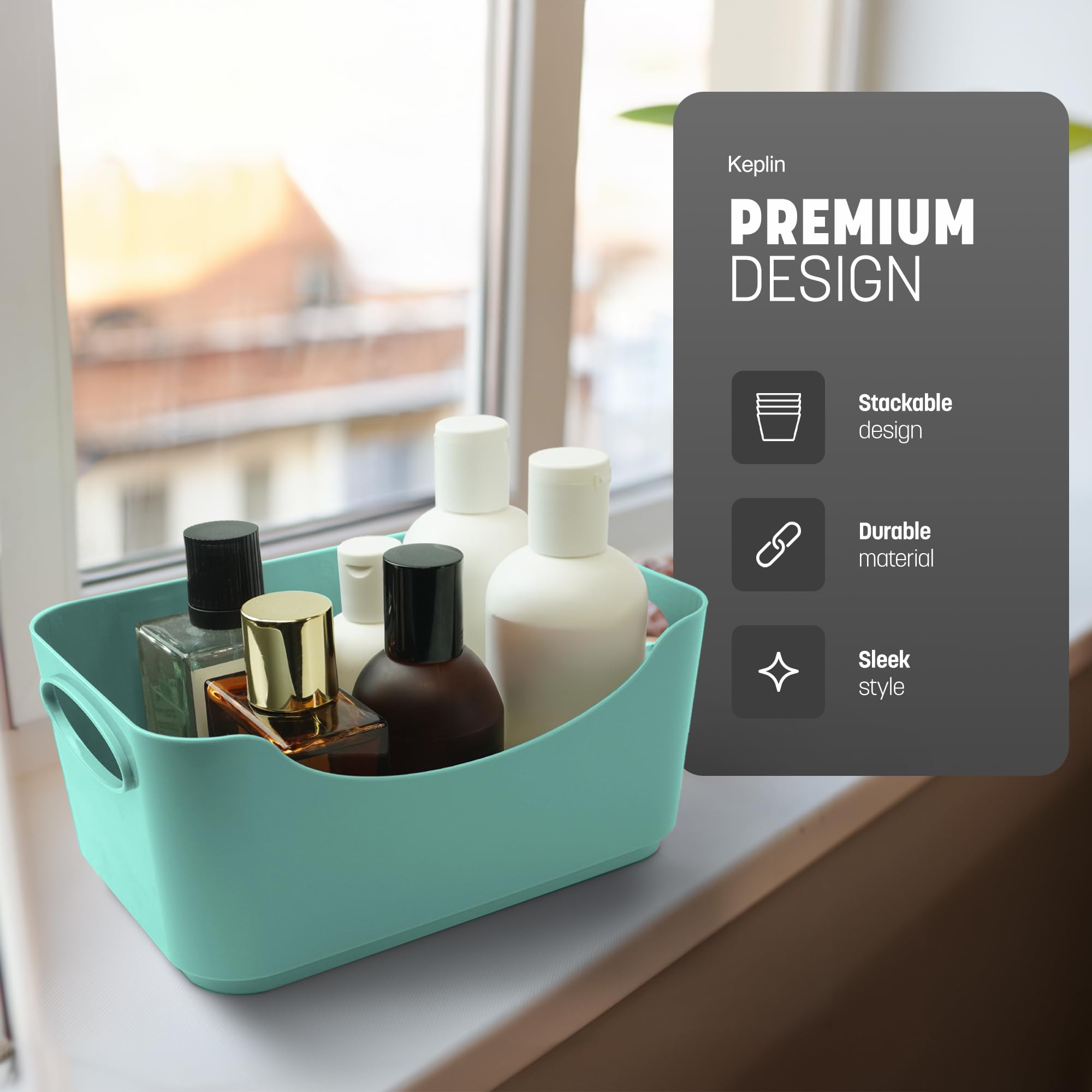 KEPLIN Plastic Studio Shelf Baskets - 5 Pack Multi-Purpose Organiser Boxes | 22.3 x 14.8 x 10 cm 3