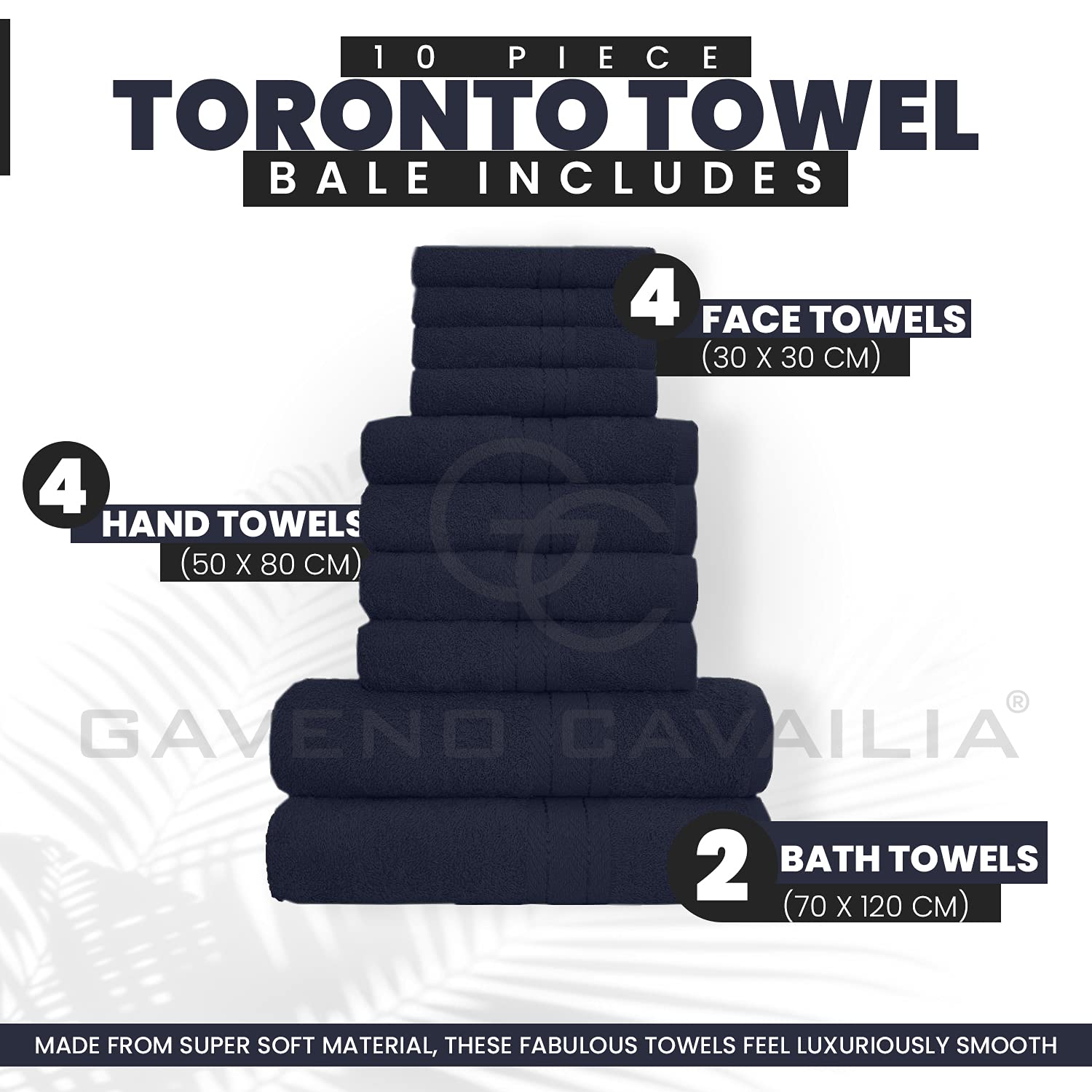 GC GAVENO CAVAILIA 10 Piece Towel Set - 100% Egyptian Cotton, Navy-blue, Super Absorbent 3