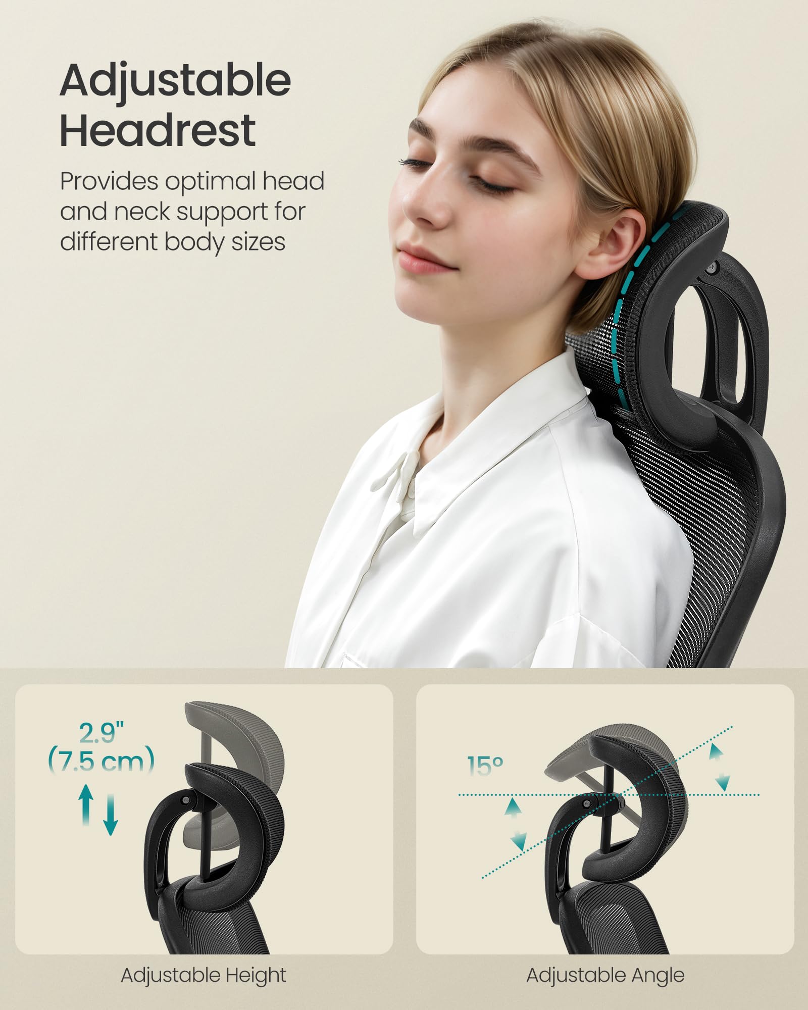 SONGMICS Ergonomic Mesh Desk Chair - Adjustable Lumbar & Headrest | 120 kg Capacity | Ink Black 5