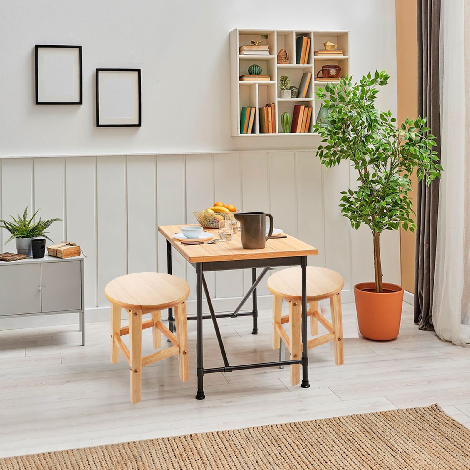 ASelected Solid Wooden Stool - Round, 45cm Height, Natural Oak Top | Easy Assembly 4
