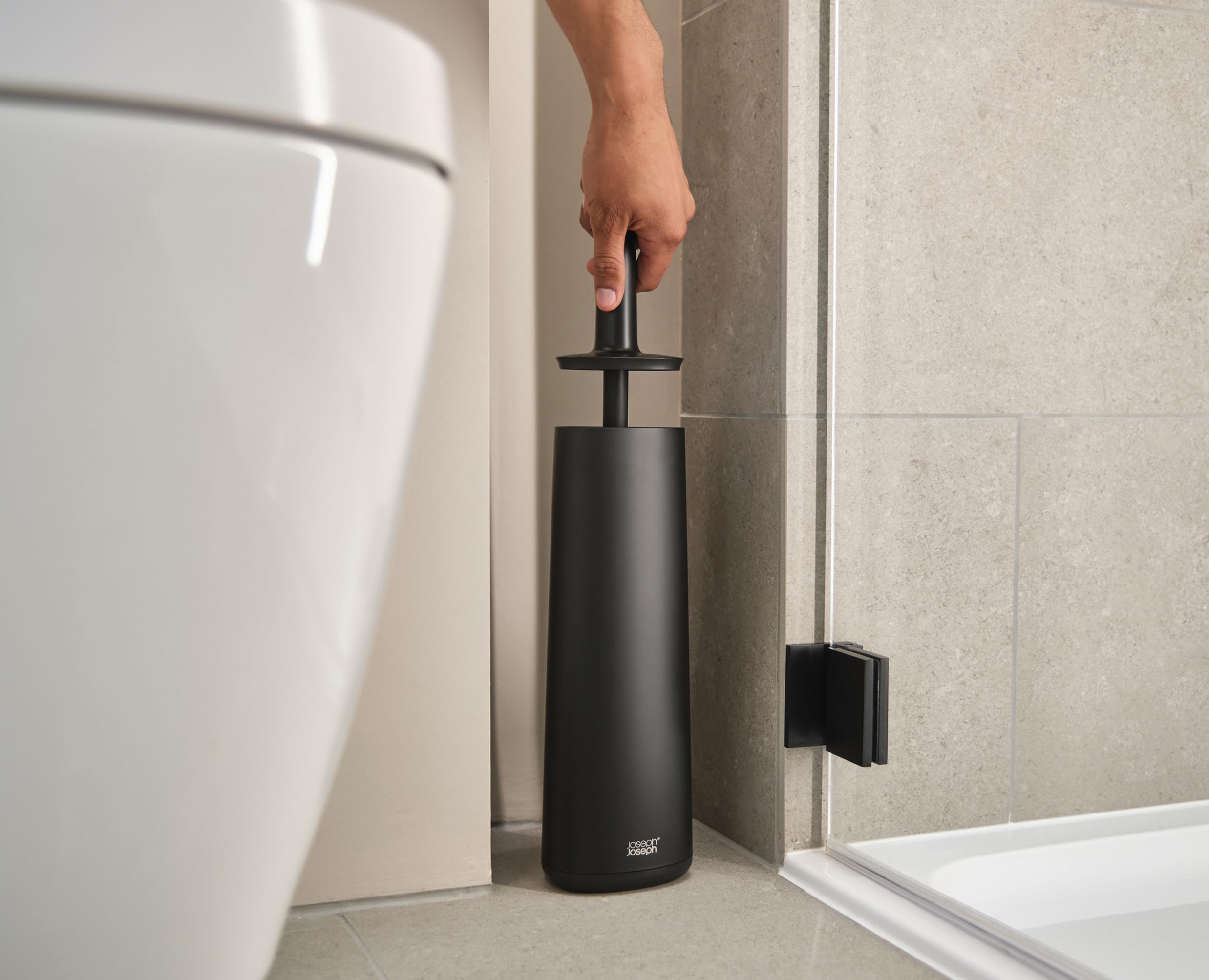 Joseph Joseph Flex 360 Toilet Brush and Holder Set - Anti-Drip, Anti-Clog, Triple-Action Head | Matt Black 6