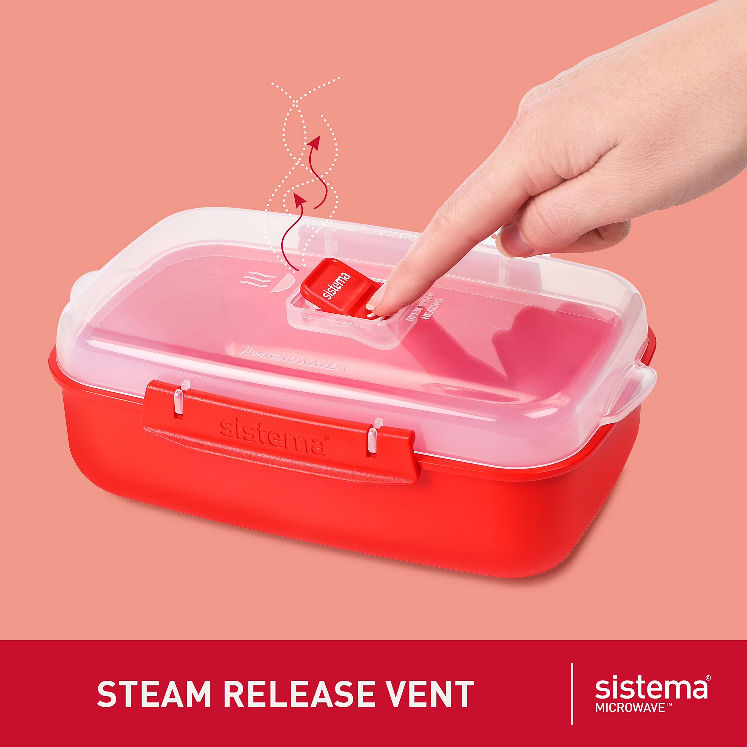 Sistema Heat and Eat Microwave Container Set - 3 Count (1.25 L, 525 ml) | BPA-Free, Red 3