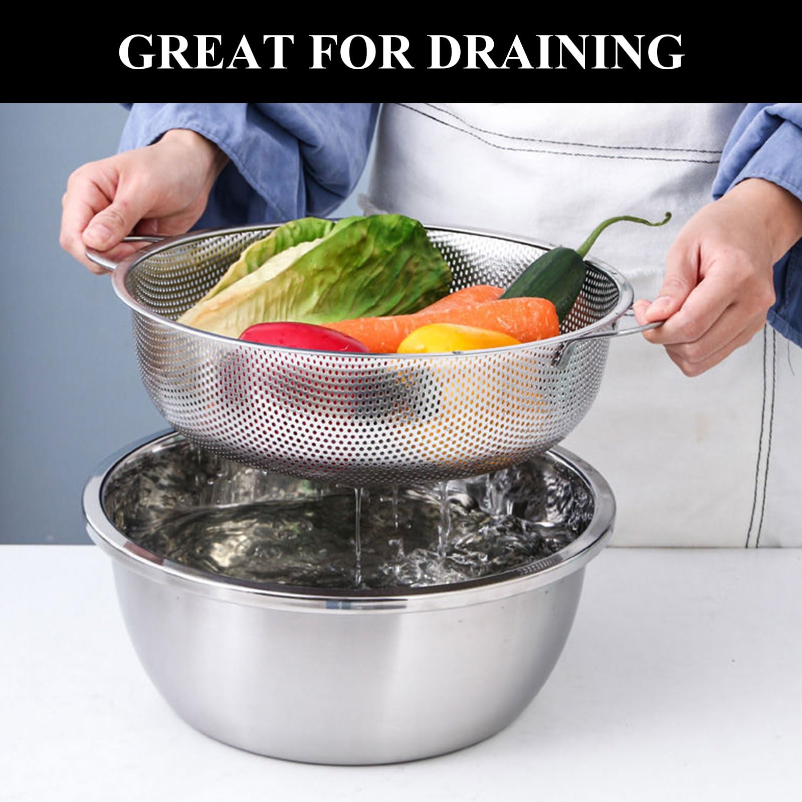 ASelected Stainless Steel Colander - 22CM Diameter, Micro-Perforated, Rustproof | Silver 6
