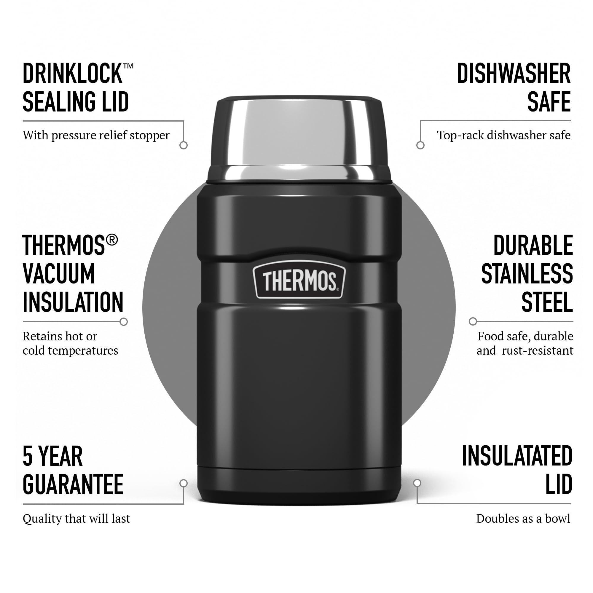 Thermos Stainless King Food Flask - 710ml Capacity | Vacuum Insulated | Hot 14 Hrs/Cold 24 Hrs