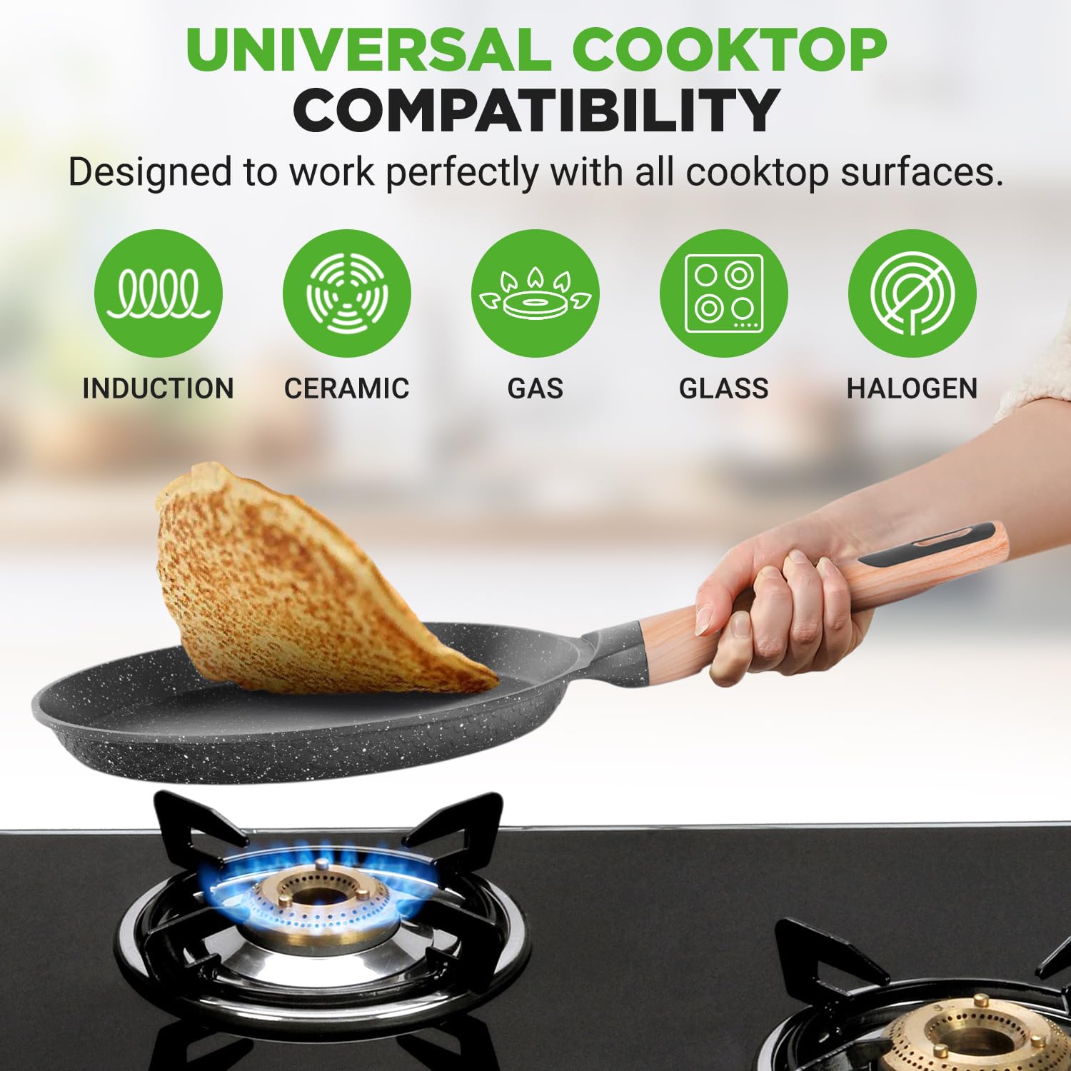 Nutrichef Non-Stick Crepe Pan 24cm Marble Coated with Wooden Spreader | Induction Base | PFOA/PFOS Free 5