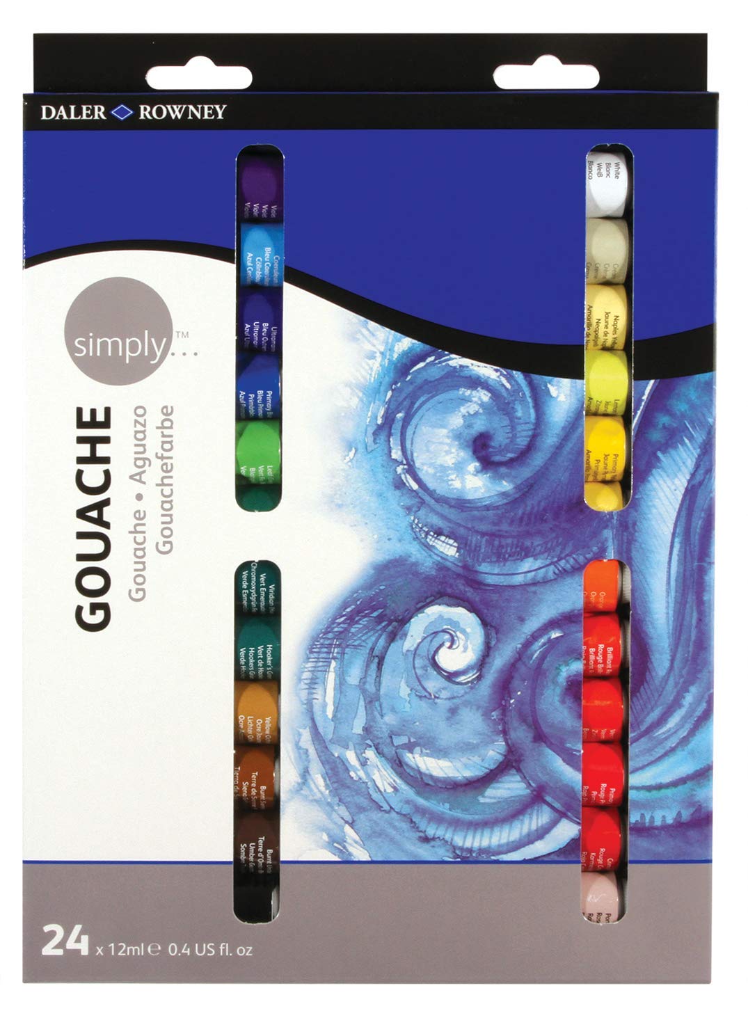 Daler Rowney Simply Gouache Paint Set - 24 Assorted 12ml Tubes | Fast Drying 1