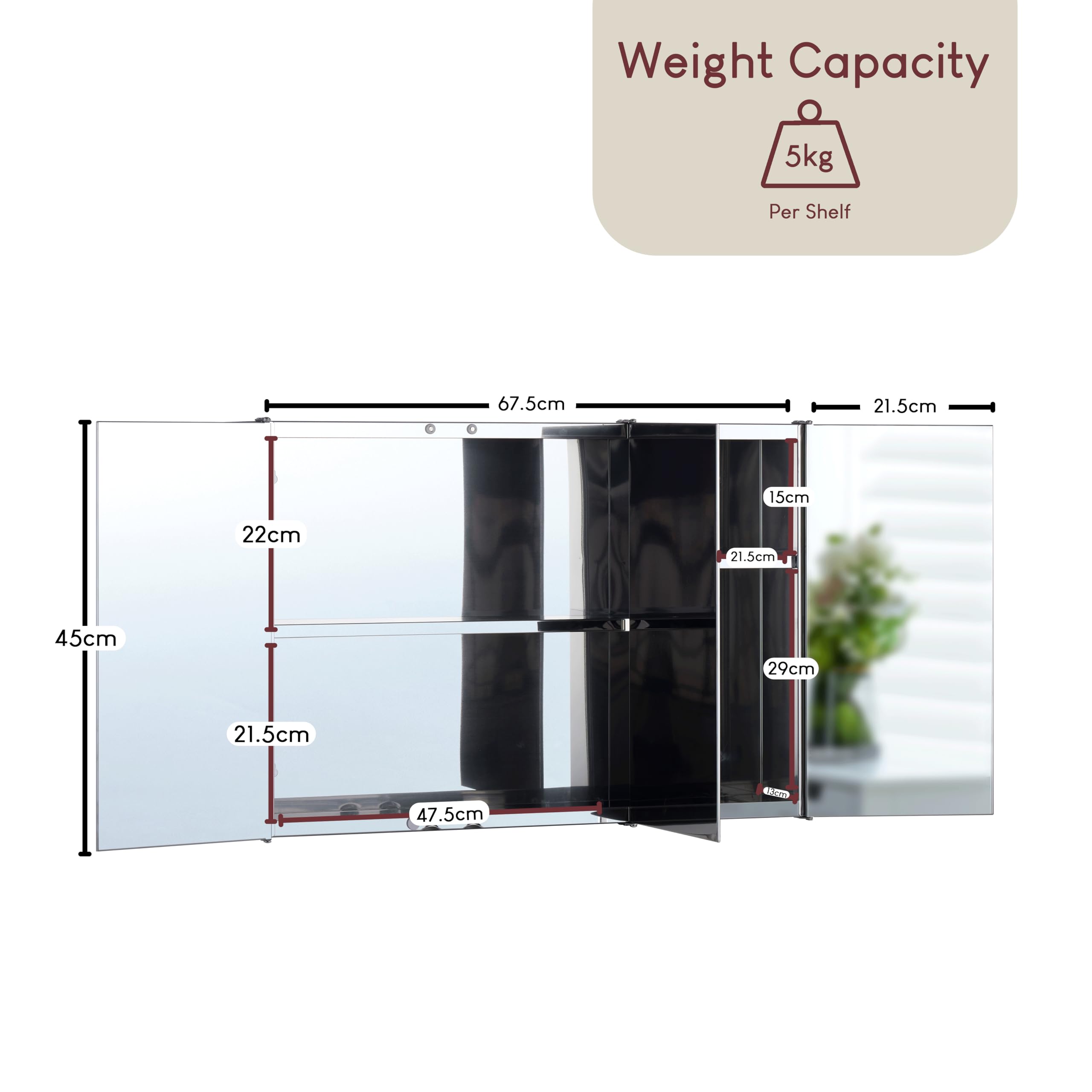 Bath Vida Tiano Triple-Mirror Wall-Mounted Cabinet | Stainless Steel | Silver Finish | Storage Cupboard 6